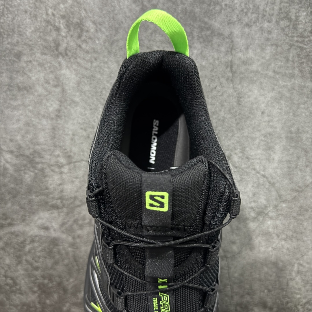 图片[8]-【666版本】SALOMON 萨洛蒙 XA PRO 3D 户外运动 网布减震防滑透气 低帮跑步鞋 男女同款 黑绿 474779 全新品质 巅峰之作 所有配色均购物原版拆解1：1开发 原材料打造 非市场公版便宜货 私模大底 清洁度比市场所有版本都高 全套原纸板楦头开发 原厂网布配套 确保原汁原味 完美呈现版型 原档数据独家私模五层组合大底 男女鞋同步官方开发至46 原装Ortholite轻量化鞋垫 中底布带钢印编号 原厂TPU锁扣 进口港宝加持 后跟自然饱满 还原公司包裹性 鞋面采用SENSIFT贴合技术 全方位贴合包裹脚型 鞋跟部鞋底牵引设计 提供强大的抓地性能 更适应野外崎岖不平的道路 其3D ADVANCED CHASSIS底盘 材料轻量大化 钉齿设计更具稳定性 防护性 鞋底易磨损区运用CONTAGRIP高耐磨材料 应对城市硬质路面长距离跑考验 尺码：36 36.5 37.5 38 38.5 39 40 40.5 41 42 42.5 43 44 45 46-选品中心