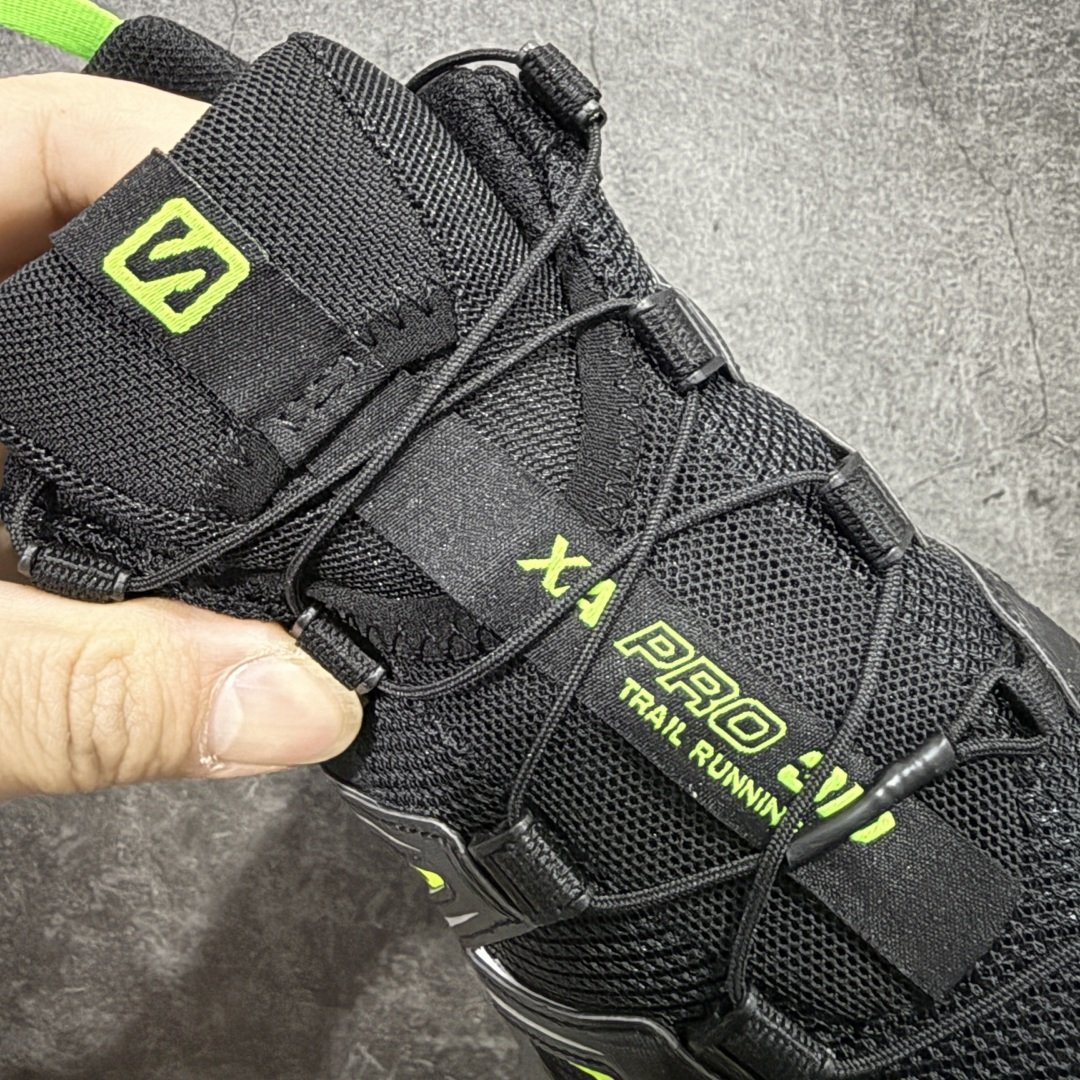 图片[6]-【666版本】SALOMON 萨洛蒙 XA PRO 3D 户外运动 网布减震防滑透气 低帮跑步鞋 男女同款 黑绿 474779 全新品质 巅峰之作 所有配色均购物原版拆解1：1开发 原材料打造 非市场公版便宜货 私模大底 清洁度比市场所有版本都高 全套原纸板楦头开发 原厂网布配套 确保原汁原味 完美呈现版型 原档数据独家私模五层组合大底 男女鞋同步官方开发至46 原装Ortholite轻量化鞋垫 中底布带钢印编号 原厂TPU锁扣 进口港宝加持 后跟自然饱满 还原公司包裹性 鞋面采用SENSIFT贴合技术 全方位贴合包裹脚型 鞋跟部鞋底牵引设计 提供强大的抓地性能 更适应野外崎岖不平的道路 其3D ADVANCED CHASSIS底盘 材料轻量大化 钉齿设计更具稳定性 防护性 鞋底易磨损区运用CONTAGRIP高耐磨材料 应对城市硬质路面长距离跑考验 尺码：36 36.5 37.5 38 38.5 39 40 40.5 41 42 42.5 43 44 45 46-选品中心