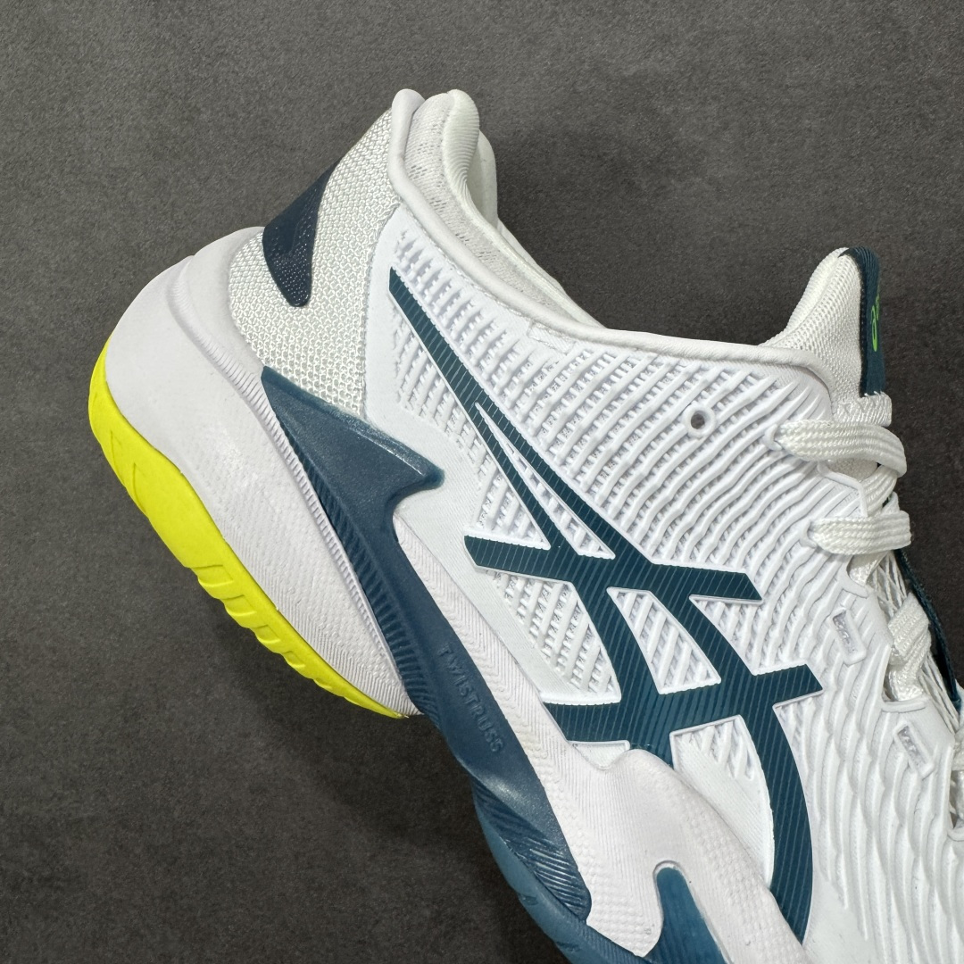 图片[6]-【公司级】Asics Court FF 3 织物合成革 防滑耐磨透气 低帮 网球鞋 COURT FF 3鞋面采用PU支撑裁片，提供了横向和纵向移动的灵活性的同时提升了足部移动时的稳定性；袜套式鞋口设计，提供很好的包裹性；分离式中足稳定片，改善扭转刚度，增加制动力和推进力；分离式后掌，增大触地面积之余，能够减少滑步耗时，降低身体负荷。 货号：1041A370-101 尺码：36-47 含半码 编码：FSB270280-选品中心