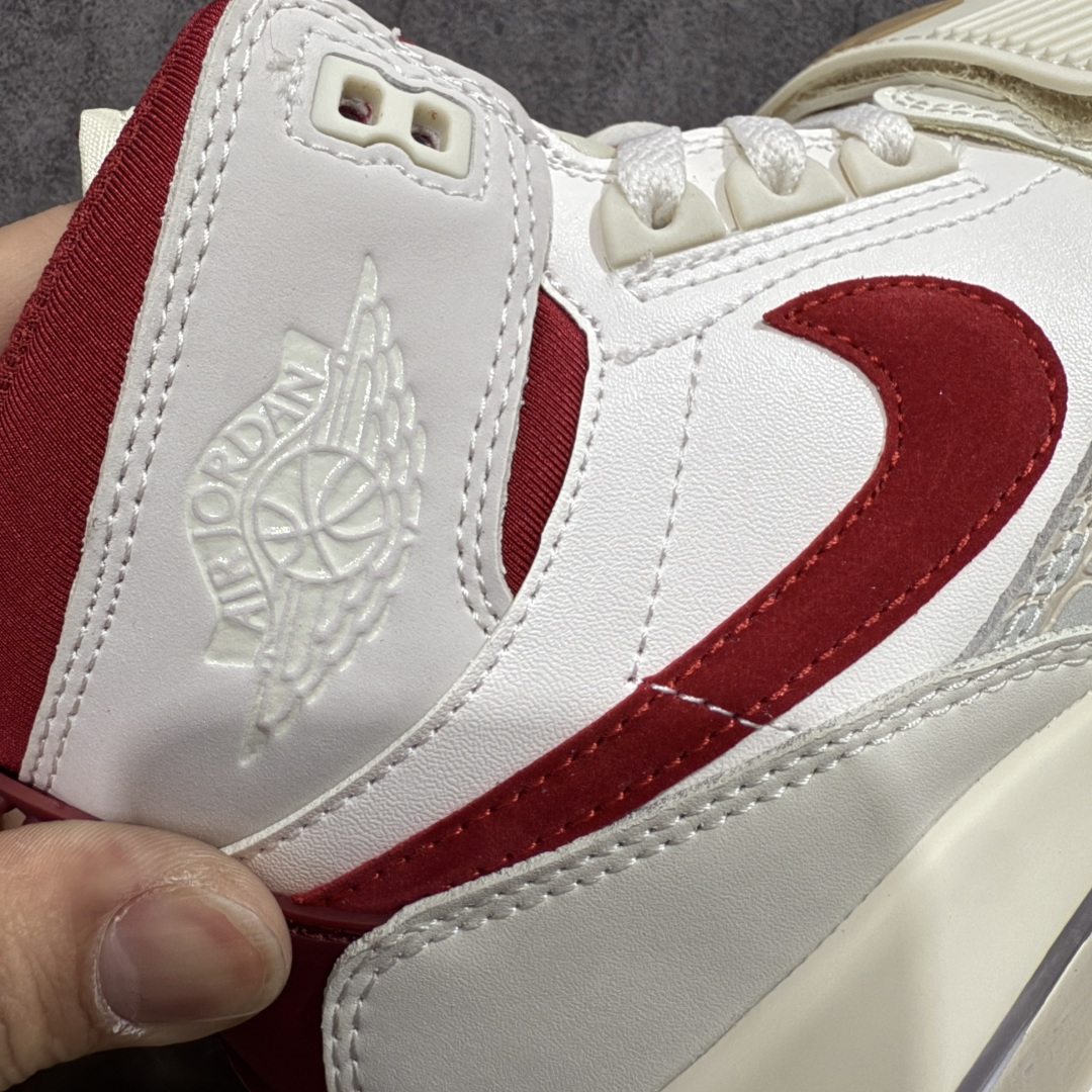 图片[3]-【纯原N版】 Air Jordan Legacy AJ312 三合一魔术贴板鞋 高帮 CNY马年限定白灰红 IQ9785-161 鞋身采用了皮革材质打造 横跨鞋面的魔术贴十分吸睛 侧面的Swoosh Logo的一部分被鞋面遮挡了一部分 颇具玩味 魔术贴上标有NK标识 而鞋舌上是Jordan的经典飞翼Logo 后跟和鞋底均采用了Air Jordan 3 的设计 后跟上同样也使用了经典的爆裂纹图案 尺码：36 36.5 37.5 38 38.5 39 40 40.5 41 42 42.5 43 44 44.5 45 46 47.5-选品中心