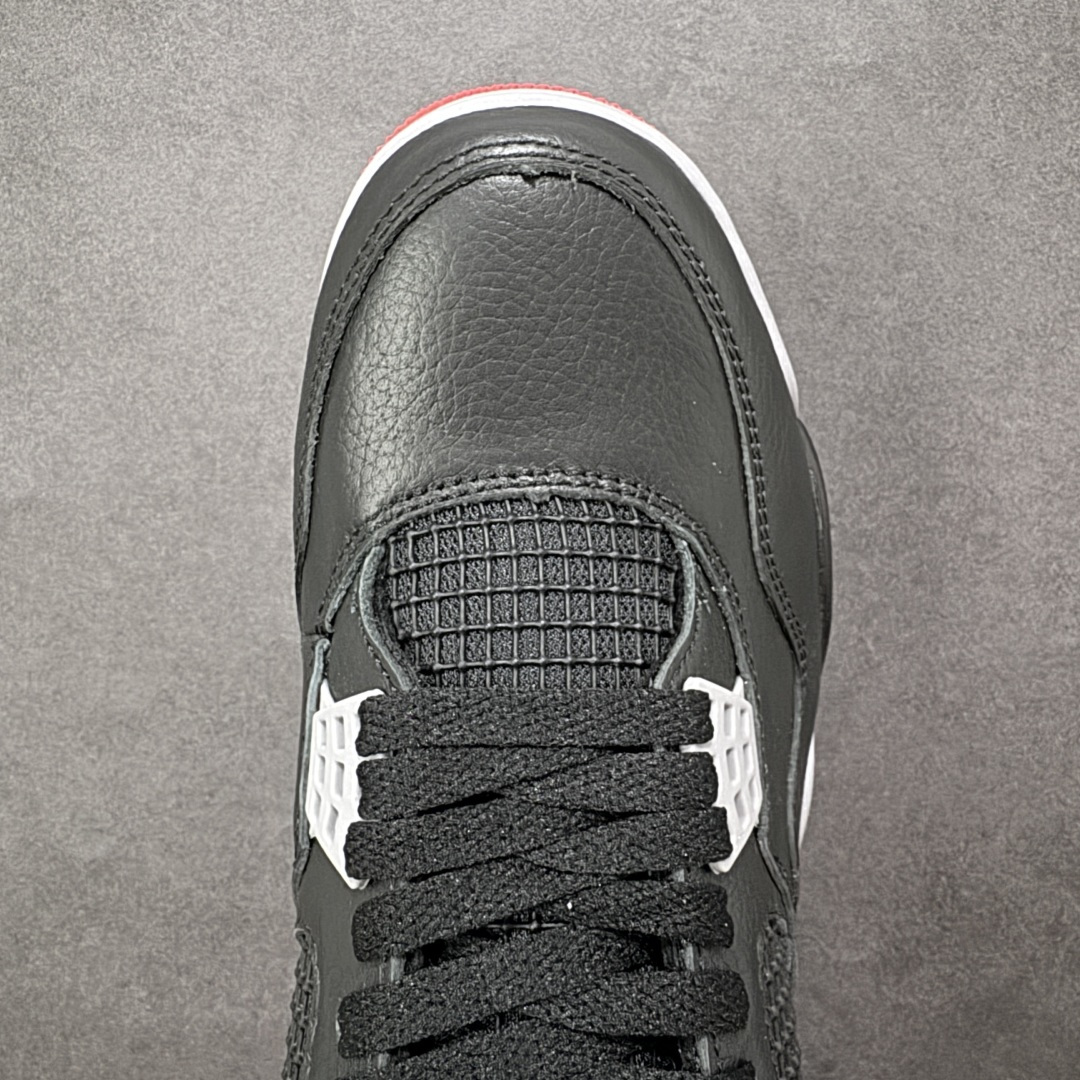 图片[8]-【H11版本】Air Jordan 4 Retro \”Bred Reimagined\” 2024复刻皮面黑红 AJ4 乔丹4代 aj4 乔4 黑红2024版 乔丹篮球鞋系列 鞋子依旧保持了经典设计手法，鞋身采用黑色为主色调，搭配水泥灰色细节点缀，材质方面选用带有光泽的黑色荔枝纹覆盖，搭配灰色的内衬、外底以及鞋带孔，鞋舌标签以红色Jumpman Logo刺绣点缀，而后跟的设计则是采用了元年Nike Swoosh Logos，鞋子大底依然是元年设计，凸显出十足的OG气质，最后以黑白灰中底搭配可视Air Maxf气垫及红灰橡胶外底完善设计收尾。 男货号：FV5029-006 女货号：FQ8213-006 尺码：36 36.5 37.5 38 38.5 39 40 40.5 41 42 42.5 43 44 44.5 45 46 47.5 编码：H1B400410-选品中心