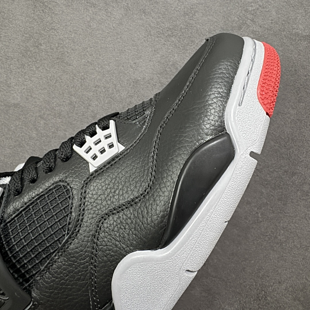 图片[5]-【H11版本】Air Jordan 4 Retro \”Bred Reimagined\” 2024复刻皮面黑红 AJ4 乔丹4代 aj4 乔4 黑红2024版 乔丹篮球鞋系列 鞋子依旧保持了经典设计手法，鞋身采用黑色为主色调，搭配水泥灰色细节点缀，材质方面选用带有光泽的黑色荔枝纹覆盖，搭配灰色的内衬、外底以及鞋带孔，鞋舌标签以红色Jumpman Logo刺绣点缀，而后跟的设计则是采用了元年Nike Swoosh Logos，鞋子大底依然是元年设计，凸显出十足的OG气质，最后以黑白灰中底搭配可视Air Maxf气垫及红灰橡胶外底完善设计收尾。 男货号：FV5029-006 女货号：FQ8213-006 尺码：36 36.5 37.5 38 38.5 39 40 40.5 41 42 42.5 43 44 44.5 45 46 47.5 编码：H1B400410-选品中心