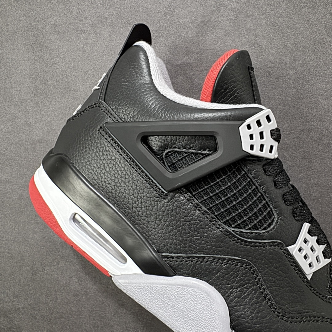 图片[6]-【H11版本】Air Jordan 4 Retro \”Bred Reimagined\” 2024复刻皮面黑红 AJ4 乔丹4代 aj4 乔4 黑红2024版 乔丹篮球鞋系列 鞋子依旧保持了经典设计手法，鞋身采用黑色为主色调，搭配水泥灰色细节点缀，材质方面选用带有光泽的黑色荔枝纹覆盖，搭配灰色的内衬、外底以及鞋带孔，鞋舌标签以红色Jumpman Logo刺绣点缀，而后跟的设计则是采用了元年Nike Swoosh Logos，鞋子大底依然是元年设计，凸显出十足的OG气质，最后以黑白灰中底搭配可视Air Maxf气垫及红灰橡胶外底完善设计收尾。 男货号：FV5029-006 女货号：FQ8213-006 尺码：36 36.5 37.5 38 38.5 39 40 40.5 41 42 42.5 43 44 44.5 45 46 47.5 编码：H1B400410-选品中心
