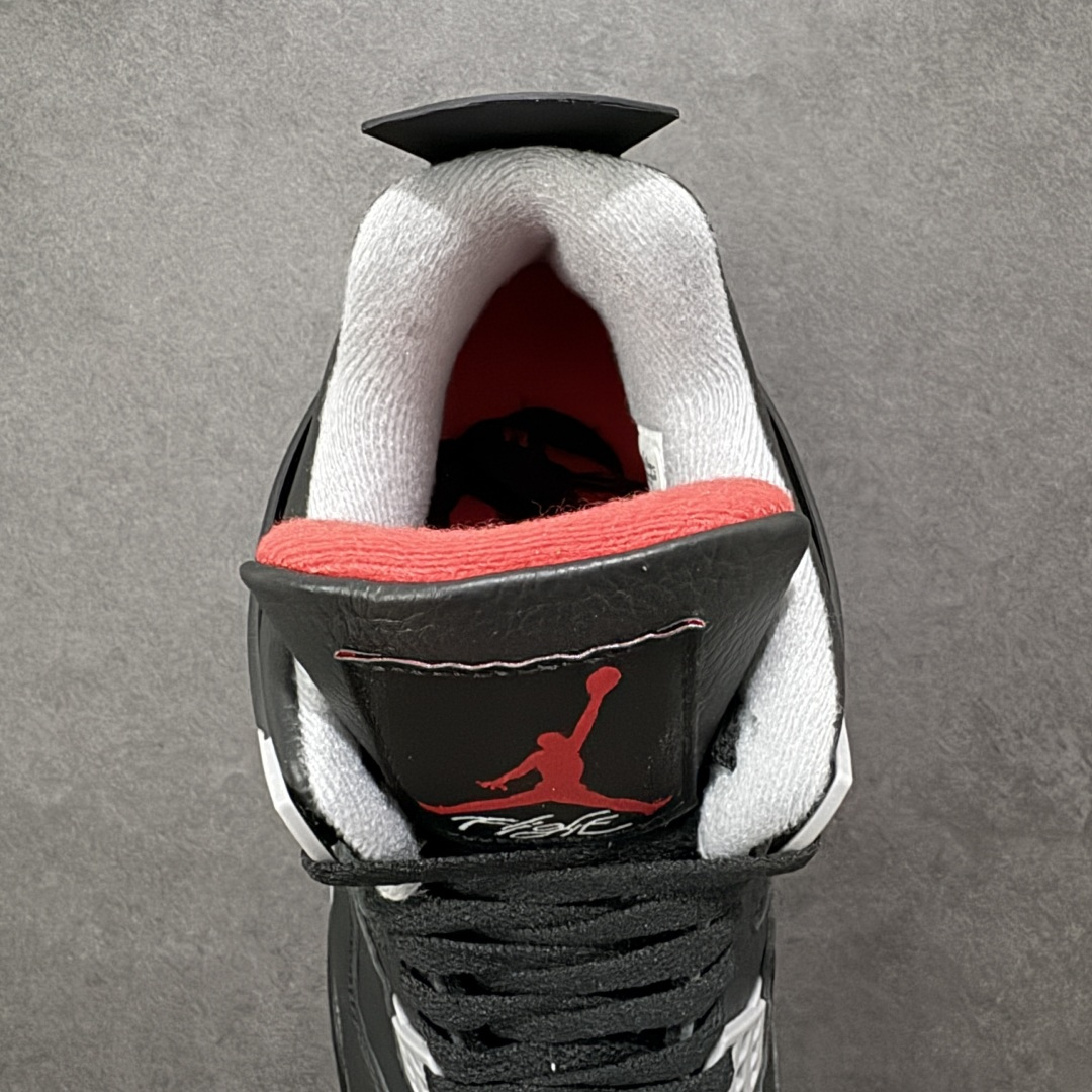 图片[7]-【H11版本】Air Jordan 4 Retro \”Bred Reimagined\” 2024复刻皮面黑红 AJ4 乔丹4代 aj4 乔4 黑红2024版 乔丹篮球鞋系列 鞋子依旧保持了经典设计手法，鞋身采用黑色为主色调，搭配水泥灰色细节点缀，材质方面选用带有光泽的黑色荔枝纹覆盖，搭配灰色的内衬、外底以及鞋带孔，鞋舌标签以红色Jumpman Logo刺绣点缀，而后跟的设计则是采用了元年Nike Swoosh Logos，鞋子大底依然是元年设计，凸显出十足的OG气质，最后以黑白灰中底搭配可视Air Maxf气垫及红灰橡胶外底完善设计收尾。 男货号：FV5029-006 女货号：FQ8213-006 尺码：36 36.5 37.5 38 38.5 39 40 40.5 41 42 42.5 43 44 44.5 45 46 47.5 编码：H1B400410-选品中心