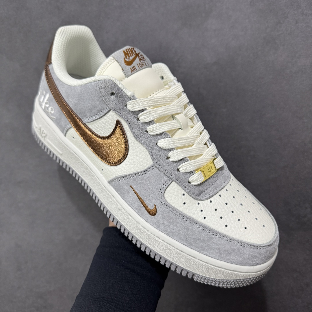 图片[3]-【定制版】NIke Air Force 1 \’07 Low 奶白灰金 空军一号低帮 运动鞋 休闲鞋 折边针车 工艺难度大 原楦头原纸板 高端定制鞋盒 原厂鞋底 超高清洁度 细节完美 货号：DV5477-007 尺码：36 36.5 37.5 38 38.5 39 40 40.5 41 42 42.5 43 44 44.5 45 编码：HXSB310320-选品中心