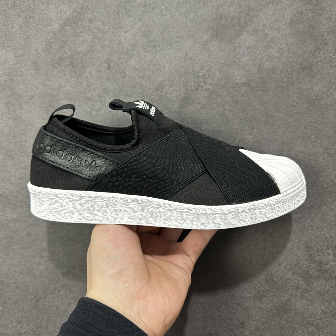 【公司级】AD 三叶草 Originals Superstar Slip on贝壳头绑带一脚蹬经典百搭休闲运动板鞋 货号：S81337 尺码：35-44带半码 编码：YBA180190-选品中心