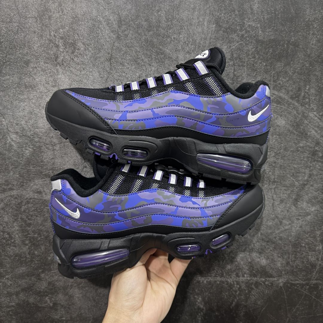 【纯原版】Nike Air Max 95 复古减震气垫跑鞋 迷彩黑紫货号HQ1973-500外贸顶级专供