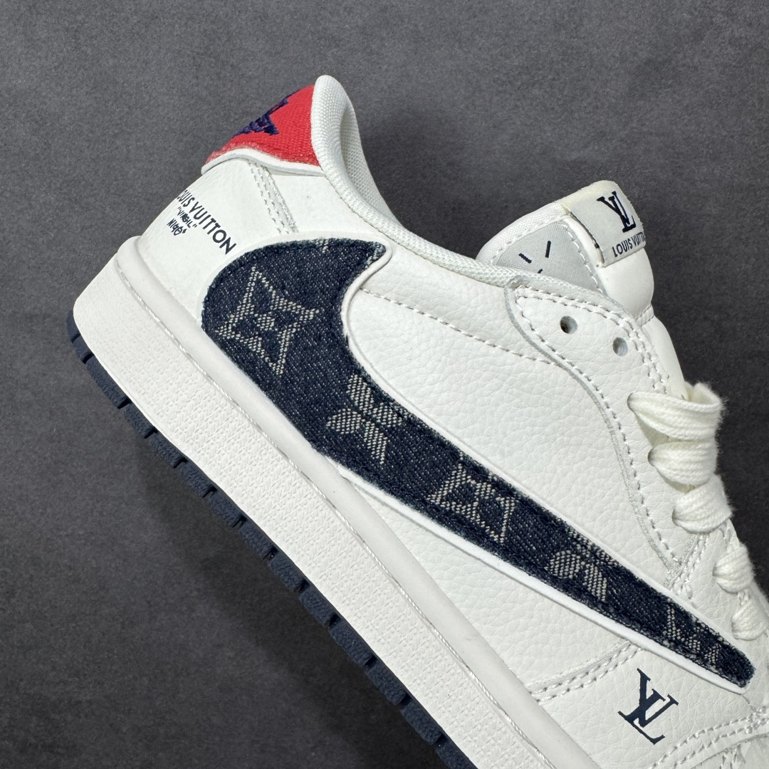 图片[6]-【定制版】Nike Jordan Air Jordan倒勾 “ LV联名——蓝红牛仔勾” 高端定制 低帮 复古 减震 防滑 耐磨 篮球鞋 定制鞋盒 大厂纯原品质出货 超高清洁度 皮料切割干净无任何毛边 细节完美 货号：JW1188-168 尺码： 36 36.5 37.5 38 38.5 39 40 40.5 41 42 42.5 43 44 44.5 45-选品中心