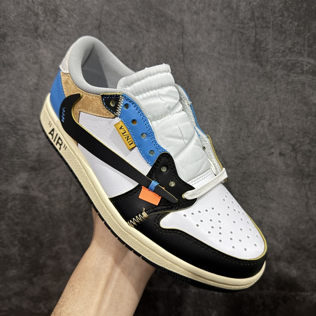 图片[3]-【原厂版】Off White x Union x Air Jordan 1 x Travis Scott AJ1 x TS联名倒钩低帮 XZ6868-006 超级强悍品质 可对比市场各大纯原版本 专业aj大厂出品 对细节的把控毋庸置疑 材料也是用最接近原鞋的头层皮料 所有地方都没有做到减配 原厂鞋楦打造完美鞋型 整体鞋型以及后跟做的弧度做的非常好 鞋带为原厂打蜡鞋带 粗细程度同步原鞋 裁片清洁度到位 无明显瑕疵毛边 免修产品 正确针车 该重针 该有尖角的地方都有做到 鞋价格非常香 转手可闭眼卖高价 到手各位就知道货有多好 绝对秒杀一切同价格货品 尺码：40-47.5-选品中心