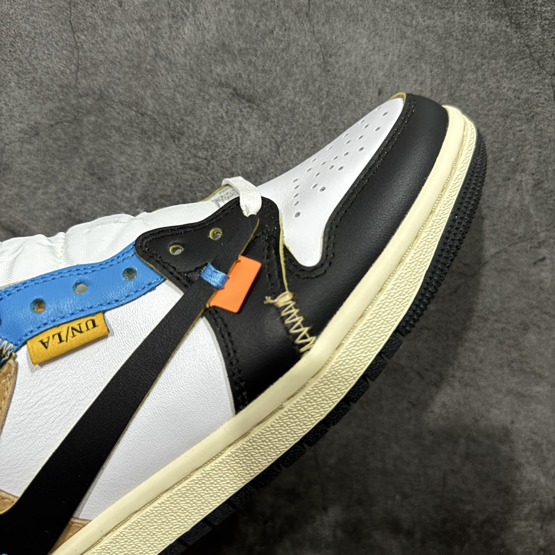 图片[6]-【原厂版】Off White x Union x Air Jordan 1 x Travis Scott AJ1 x TS联名倒钩低帮 XZ6868-006 超级强悍品质 可对比市场各大纯原版本 专业aj大厂出品 对细节的把控毋庸置疑 材料也是用最接近原鞋的头层皮料 所有地方都没有做到减配 原厂鞋楦打造完美鞋型 整体鞋型以及后跟做的弧度做的非常好 鞋带为原厂打蜡鞋带 粗细程度同步原鞋 裁片清洁度到位 无明显瑕疵毛边 免修产品 正确针车 该重针 该有尖角的地方都有做到 鞋价格非常香 转手可闭眼卖高价 到手各位就知道货有多好 绝对秒杀一切同价格货品 尺码：40-47.5-选品中心