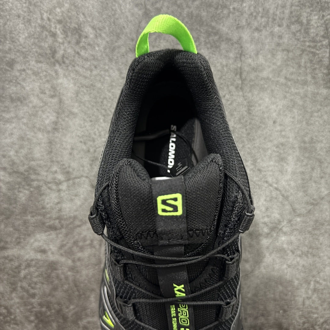 图片[8]-【莞产套盒版】SALOMON 萨洛蒙 XA PRO 3D 户外运动 网布减震防滑透气 低帮跑步鞋 男女同款 黑绿 474779 全新品质 巅峰之作 所有配色均购物原版拆解1：1开发 原材料打造 非市场公版便宜货 私模大底 清洁度比市场所有版本都高 全套原纸板楦头开发 原厂网布配套 确保原汁原味 完美呈现版型 原档数据独家私模五层组合大底 男女鞋同步官方开发至46 原装Ortholite轻量化鞋垫 中底布带钢印编号 原厂TPU锁扣 进口港宝加持 后跟自然饱满 还原公司包裹性 鞋面采用SENSIFT贴合技术 全方位贴合包裹脚型 鞋跟部鞋底牵引设计 提供强大的抓地性能 更适应野外崎岖不平的道路 其3D ADVANCED CHASSIS底盘 材料轻量大化 钉齿设计更具稳定性 防护性 鞋底易磨损区运用CONTAGRIP高耐磨材料 应对城市硬质路面长距离跑考验 尺码：36 36.5 37.5 38 38.5 39 40 40.5 41 42 42.5 43 44 45-选品中心