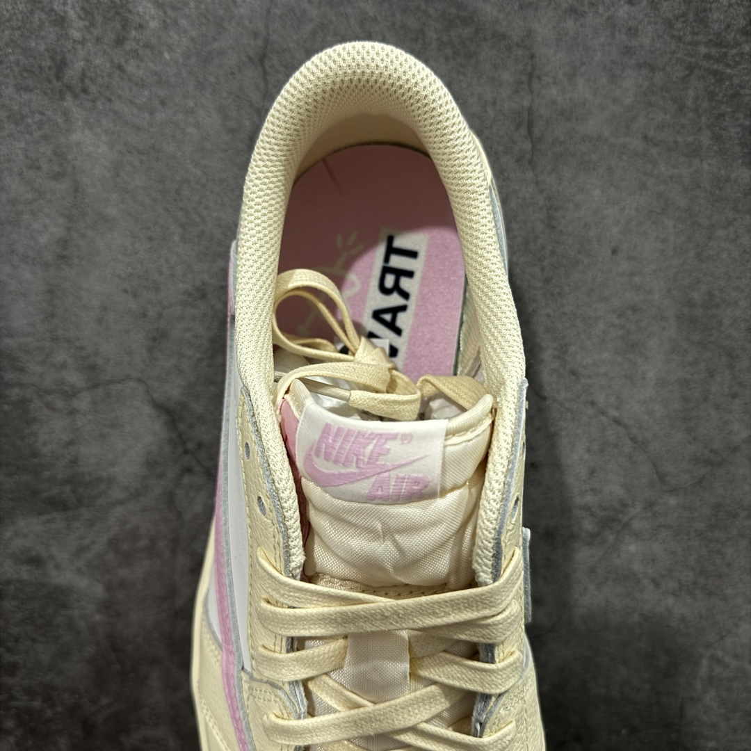 图片[8]-【FK纯原】Travis Scott x Air Jordan AJ1 Low OG SP TS联名白浅粉倒钩低帮 DZ4137-206DM7866-200 正确版本 正确细节做工 爱心织唛标 情人节鞋垫 知名大厂出品 纯原第一梯队版本 产品品控稳定性领先行业 各方面均可对飙市面通货版 SZ原厂全套原楦原纸板冲刀磨具开发 原厂皮料加持 原厂港宝加持定型后跟R度完美 同源原厂电绣 鬼脸飞翼针数密度立体效果一致 百分百一致原鞋 原厂拉帮工艺 针距密度一致 后跟弧度收口自然不对折 极致一眼正品既视感 进口玻璃冲刀皮料裁剪零毛边 全鞋电脑针车工艺 品控清洁度最高QC检验标准 免检产品 原厂订购鞋盒、鞋标、防尘纸、鞋撑、鞋带 追求极致的原厂味道 尺码：36-48.5-选品中心