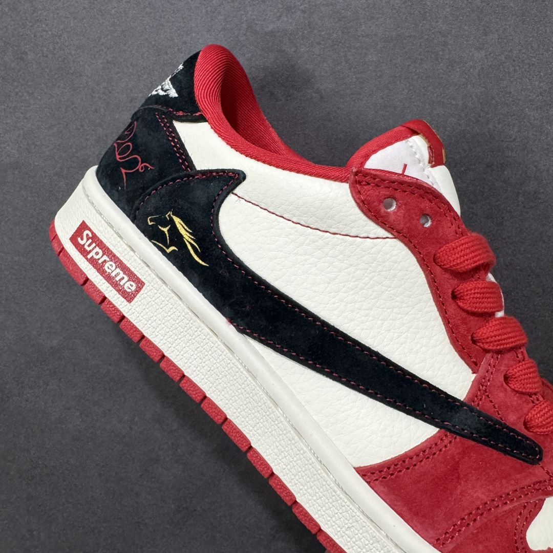 图片[6]-【定制版】Air Jordan 1 x Travis Scott AJ1倒勾 乔一倒钩 马年限定 CNY新年款 耐克 低帮文化篮球鞋 完美品质出货 细节如图所示 鞋面切割工整 冲孔整齐干净 中底拉帮线 整体清洁度非常好 货号： FC1688-247 尺码：36-45-选品中心