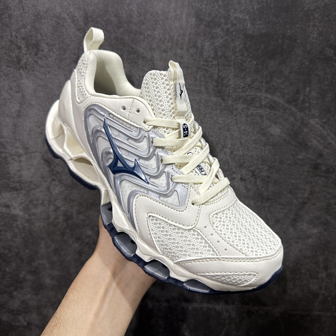 图片[3]-【纯原版】Mizuno 美津侬 WAVE PROPHECY 14S 复古时尚休闲舒适运动跑步鞋 美津浓WAVE机械缓震 可以说是机械缓震跑鞋科技的翘楚有着非凡的适应性，有着充分而持久的缓震能力和轻量化设计，是一双可以陪伴我们日常训练甚至是半马比赛的跑鞋，无论是“跑步初哥”还是“精英老鸟”，只要不是比较夸张的大体重人群，都可以穿着WAVE RIDER 来跑步。如果你不知道跑步穿什么鞋，不知道给别人推荐什么鞋，那么选“美津浓 ” 尺码：36-45-选品中心