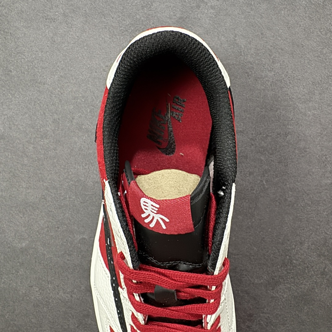 图片[7]-【定制版】Travis Scott x Fragment Design x Air Jordan 1 Low OG SP AJ1 乔1马年限定 白红泼墨 低帮文化休闲板鞋  #多方联名合作融合了Travis Scott 独特的音乐风格，藤原浩个性的设计风格以及Jordan品牌的经典元素 使其成为一双具有独特身份和价值的鞋子 清新而立体的外观加上联名标识更突出了其独特身份 这种配色方案显示出活力和时尚感 在视觉上引人注目 鞋身的质感和细腻的细节处理使其显得高端而格调十足 这款“倒钩”联名是设计与创意完美结合 融合多方的个性风格是一款备受瞩目的潮流鞋款 货号：DZ2688-118  尺码：36 36.5 37.5 38 38.5 39 40 40.5 41 42 42.5 43 44 44.5 45-选品中心