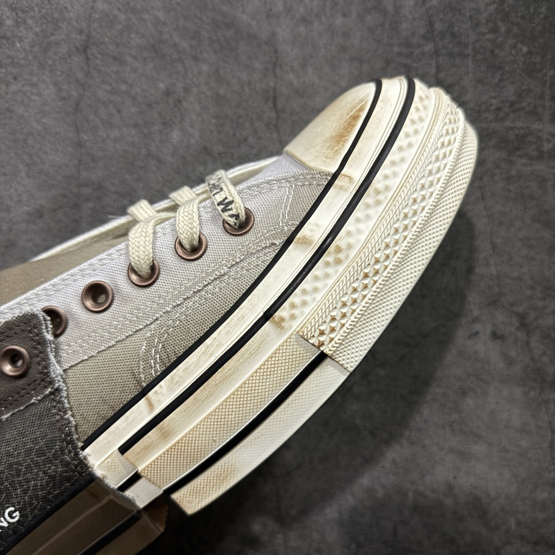 图片[6]-【硫化版】Converse x Feng Chen Wang 设计师联名款 做旧解构渐变系列 以陶艺为灵感，“建盏”蓝釉与“兔毫”棕釉化作鞋面流动纹路，鞋面做出裂纹细节复刻高温窑变艺术，融合2-ln-1的设计理念，将双层帆布鞋半裁剪拼叠，12盎司帆布鞋面质感拉满了。 当陶土在窑火中进裂，黑灰釉色随温度流淌 偶然与必然在布面交织，扎染若窑变斑驳以肌理拼贴的方式重现瓷胚的粗粉与重塑呈现一场光与裂纹的诗意共舞。 货号：A15741C 渐变棕 尺码：35 36 36.5 37 37.5 38 39 39.5 40 41 41.5 42 42.5 43 44-选品中心