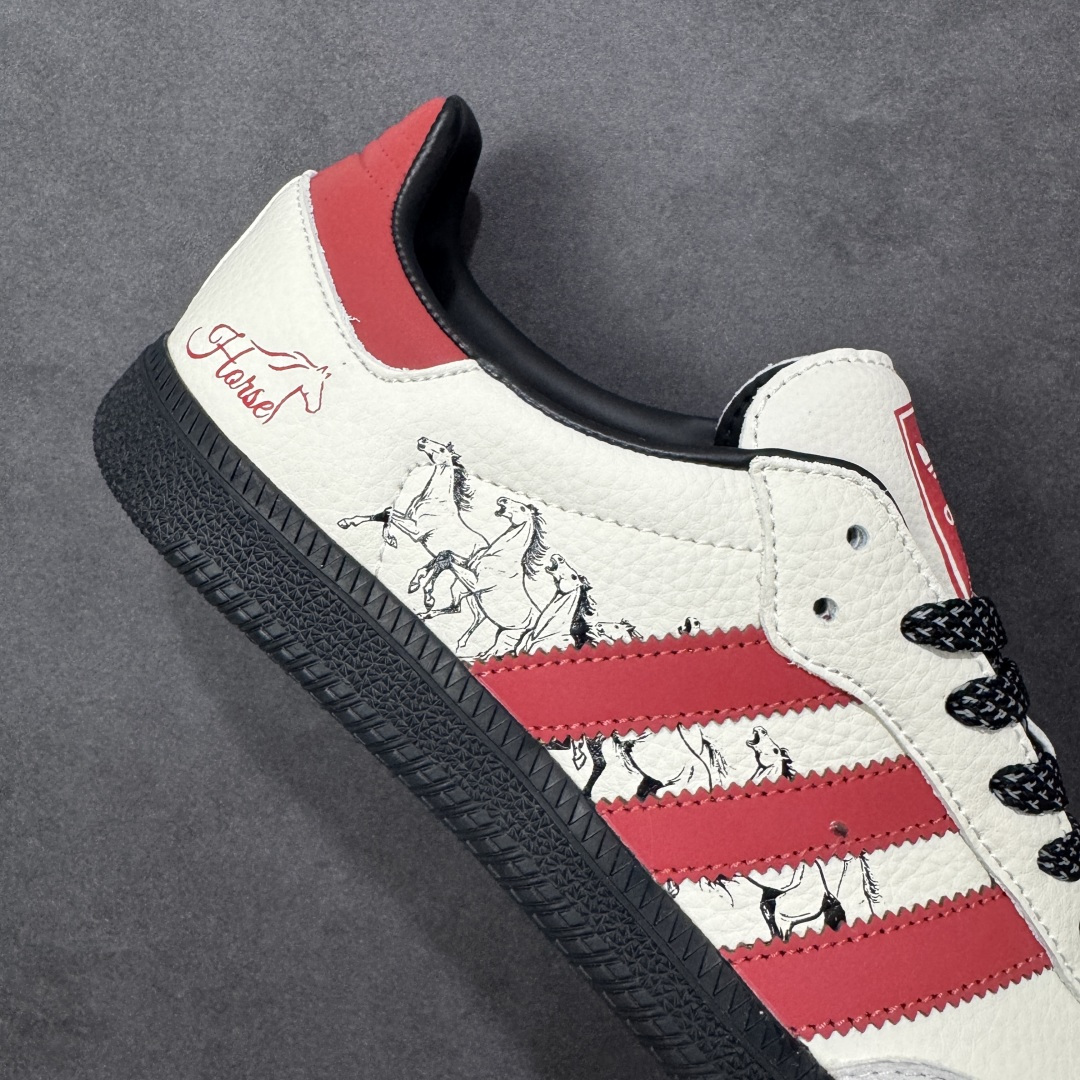 图片[6]-【定制版】Adidas Originals“马年联名限定 黑贝壳头，米白基底搭配红黑撞色条纹，头层皮革鞋面提升高级感，红鞋带 + 黄鞋口强化视觉层次，同色系车线精致细腻，每一处细节都在诉说复古潮味。 货号：JJ2612 尺码：36 36.5 37.5 38 38.5 39 40 40.5 41 42 42.5 43 44 44.5 45-选品中心