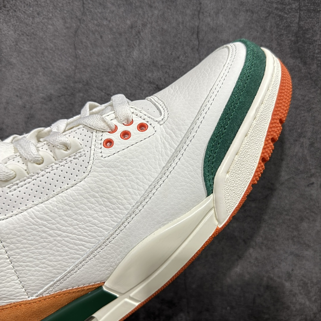 图片[6]-【XP纯原】Solefly x Air Jordan 3 Retro \”Miami\” 迈阿密联名 白绿橙 AJ3 乔丹3代 aj3 乔3 白绿橙 乔丹篮球鞋系列 迈阿密鞋店Solefly和Jordan Brandb再次联手，打造全新的Air Jordan 3联名款，设计灵感源于主理人Carlos Prieto的家族从古巴到迈阿密的移民故事，橙绿配色不仅呼应迈阿密飓风队，更象征着活力与传承。鞋身以白色皮革为基底，搭配绿色麂皮鞋头与橙色麂皮后跟，质感高级又复古；鞋舌上Jumpmman Logo采用绿色点缀，中底采用做旧奶油色，搭配橙色橡胶外底，瞬间拉回80年代氛围；鞋后跟拉片下的SoleFly浮雕Logo与Nike Air标志，彩蛋是鞋舌绣有\”Sunshine State\”和\”Miami\”字样，彩蛋十足！鞋盒还将SF与店铺所在地区佛罗里达州的地图结合在一起，突显本次联名的专属身份。 货号：IF4491-100（2025.12.01发售） 货号：IO1752-100 尺码： 40 40.5 41 42 42.5 43 44 44.5 45 46 47.5-选品中心