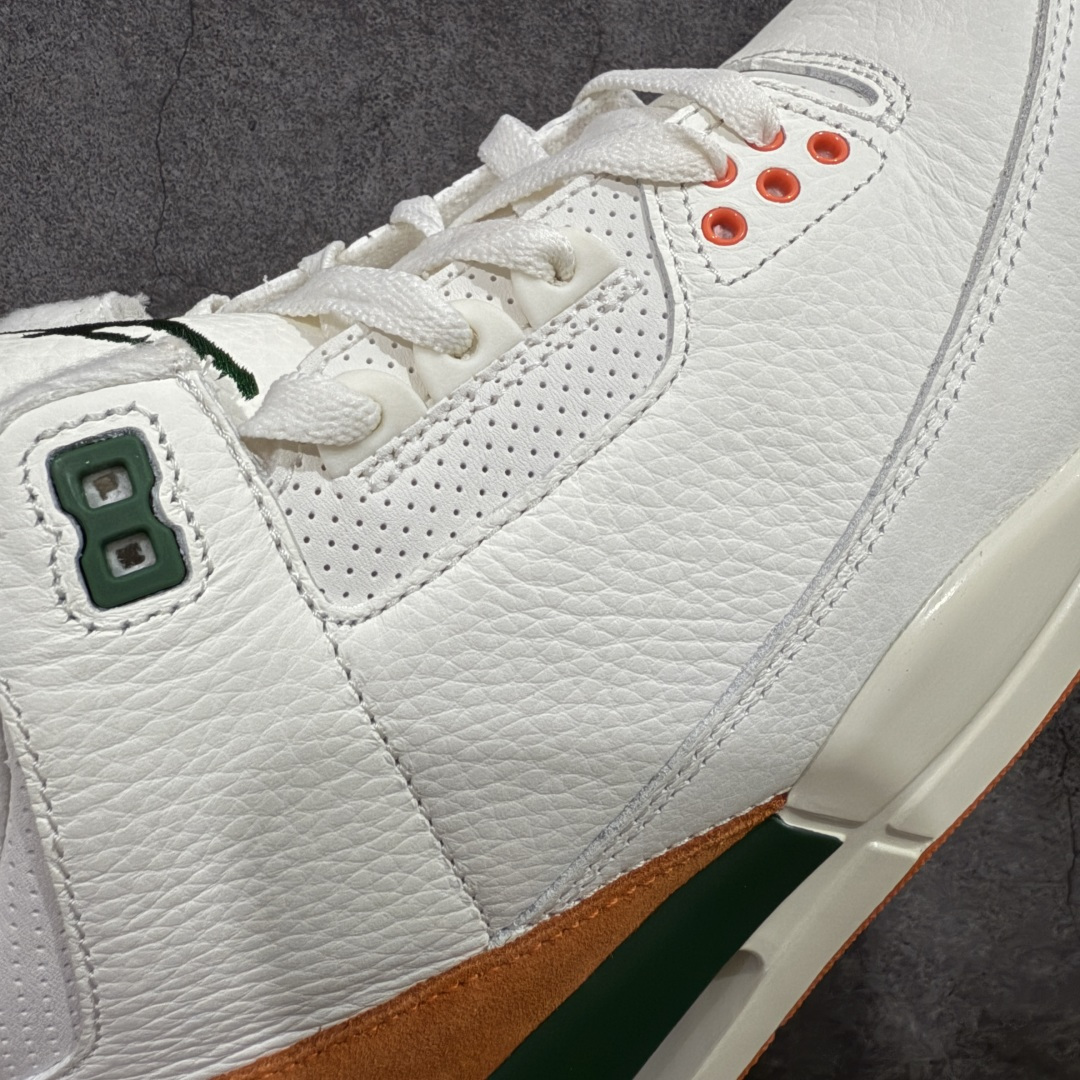 图片[4]-【XP纯原】Solefly x Air Jordan 3 Retro \”Miami\” 迈阿密联名 白绿橙 AJ3 乔丹3代 aj3 乔3 白绿橙 乔丹篮球鞋系列 迈阿密鞋店Solefly和Jordan Brandb再次联手，打造全新的Air Jordan 3联名款，设计灵感源于主理人Carlos Prieto的家族从古巴到迈阿密的移民故事，橙绿配色不仅呼应迈阿密飓风队，更象征着活力与传承。鞋身以白色皮革为基底，搭配绿色麂皮鞋头与橙色麂皮后跟，质感高级又复古；鞋舌上Jumpmman Logo采用绿色点缀，中底采用做旧奶油色，搭配橙色橡胶外底，瞬间拉回80年代氛围；鞋后跟拉片下的SoleFly浮雕Logo与Nike Air标志，彩蛋是鞋舌绣有\”Sunshine State\”和\”Miami\”字样，彩蛋十足！鞋盒还将SF与店铺所在地区佛罗里达州的地图结合在一起，突显本次联名的专属身份。 货号：IF4491-100（2025.12.01发售） 货号：IO1752-100 尺码： 40 40.5 41 42 42.5 43 44 44.5 45 46 47.5-选品中心