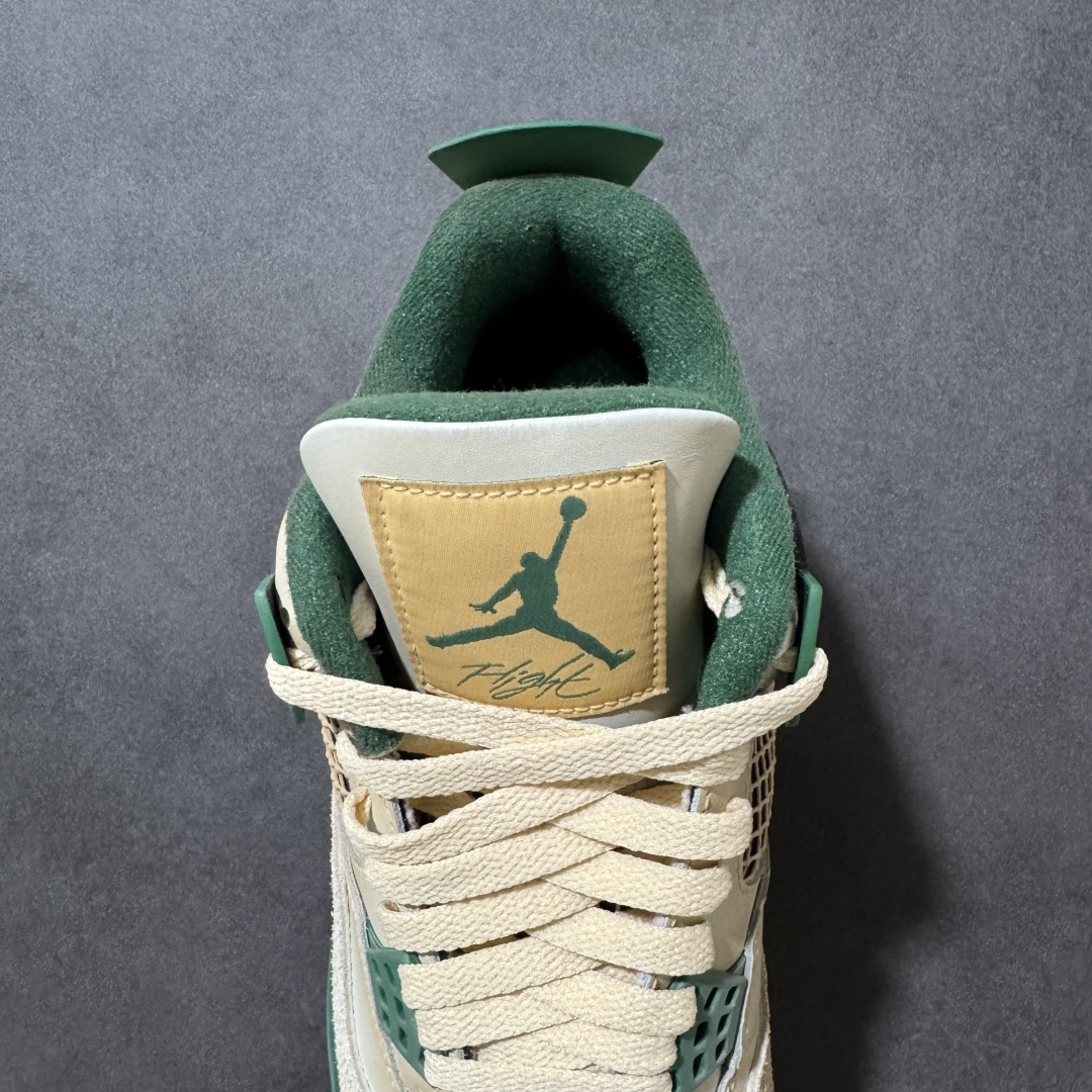 图片[6]-【福利特价】神奇宝贝 x Air Jordan 4 Retro 联名妙蛙花 AJ4 乔丹4代 aj4 乔4 联名妙蛙花 乔丹篮球鞋系列 鞋身采用白橙色作为主底色，鞋带孔采用绿色呈现，鞋舌上Jumpman Logo采用绿色刺绣点缀，侧面的支撑部分采用黑色点缀，迎合鞋款主题。侧身网格以橙色呈现，此外后跟处经典元年Nike Swoosh Logo以米黄色点缀，彰显OG的气质十足；中底位置采用绿色配色呈现，最后以搭载有开窗式Air Max气垫的中底收尾。 货号：DC7770-106 尺码：40 40.5 41 42 42.5 43 44 44.5 45 46 47.5-选品中心