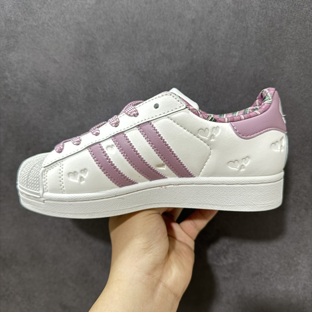 图片[2]-【公司级】阿迪达斯/Adidas Superstar x经典 贝壳头板鞋 最好头层鞋面，正确鞋楦、弧度完美、贝壳圆润鞋头、完美贴合贝壳头无缝隙 粉紫爱心KZ7157 尺码：35～45半-选品中心