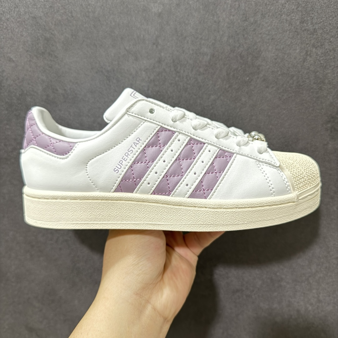 【公司级】Adidas Originals Superstar贝壳头系列 阿迪达斯 三叶草低帮经典百搭休闲运动板鞋 白紫色KJ7300 尺码：35.5 36 36.5 37 38 38.5 39 40-选品中心
