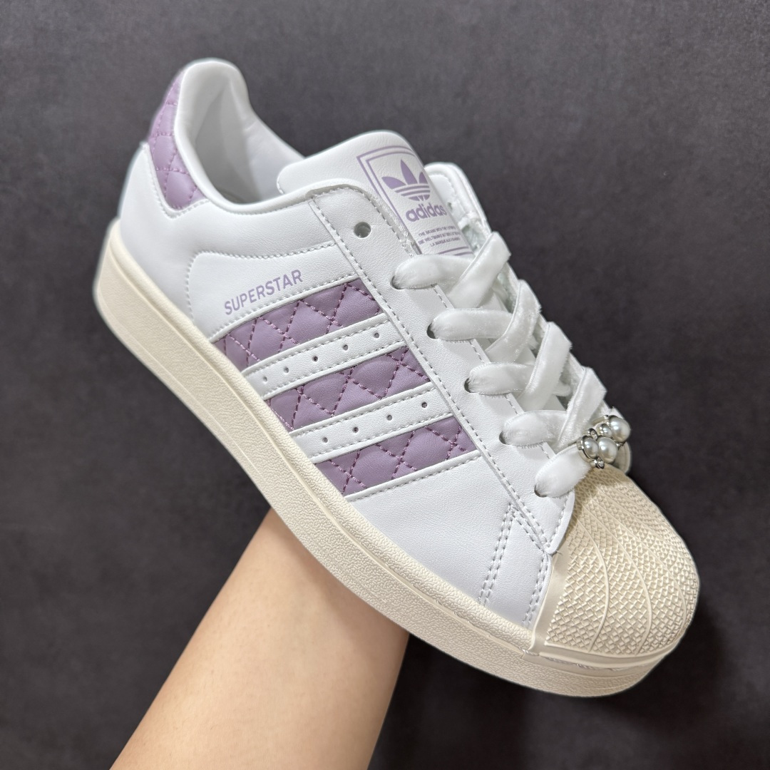 图片[3]-【公司级】Adidas Originals Superstar贝壳头系列 阿迪达斯 三叶草低帮经典百搭休闲运动板鞋 白紫色KJ7300 尺码：35.5 36 36.5 37 38 38.5 39 40-选品中心