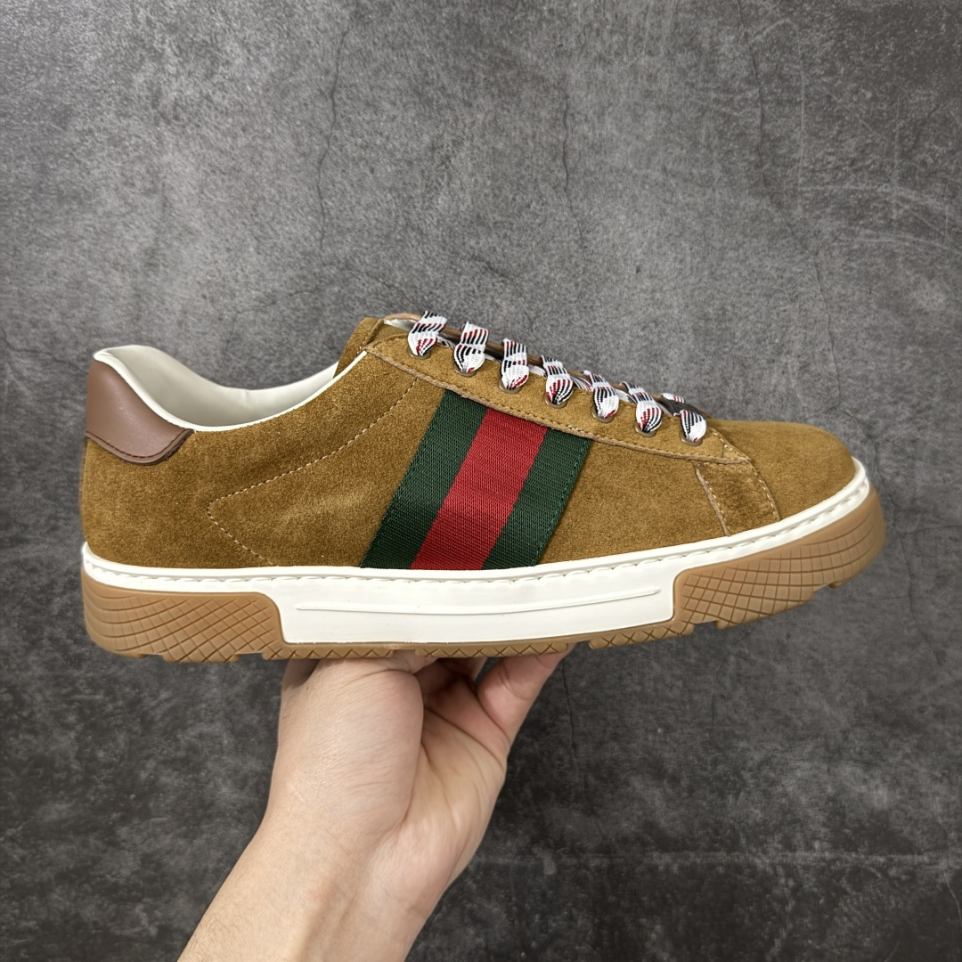 【莞产礼盒版】Gucci ACE Screener 珐琅 复古老爹古驰男士厚底板鞋 实拍如图 所见即所得 谨防混卖 广东最大工厂代工出品 正确固特异无胶走线工艺 进口皮料原版牛皮内里 内里缝合厚实的细纹小羊皮料 4cm左右的厚底采用环保无味的TPU材质 原标原盒 官方全套配件+飞机盒 尺码：39 40 41 42 43 44 45-选品中心