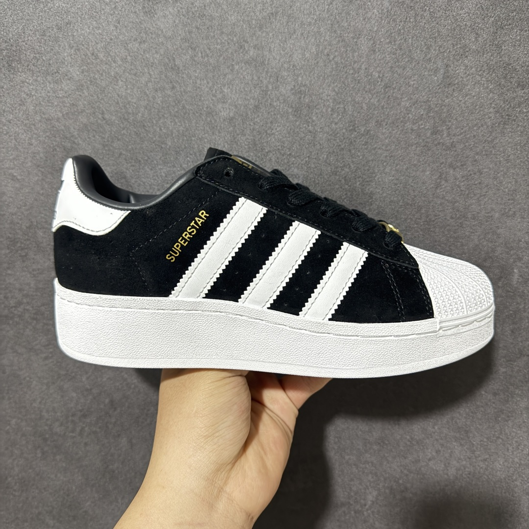 【公司级】阿迪达斯Adidas Superstar XLG 贝壳头厚底增高百搭休闲运动板鞋 原楦原纸版数据开发 采用头层皮革材质打造 翻毛黑白金标厚底 正确鞋垫 正确底模及扇贝头盖片 货号：ID4657 尺码：35-45（半）-选品中心