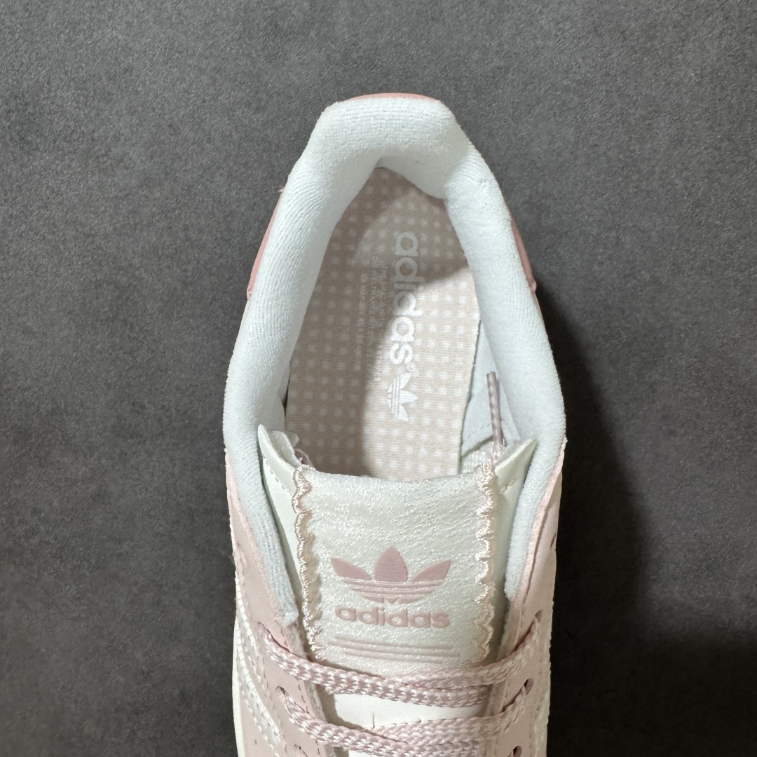 图片[6]-【公司级】Adidas Original Superstar 2 阿迪达斯 低帮 男女同款 贝壳头2代防滑耐磨轻便低邦板鞋 鞋身整体以粉色皮革打造，搭配粉色贝壳头，鞋身两侧经典锯齿三条杠Logo采用白点粉底点缀，侧身Superstar字样白色压印妆点，鞋舌上增加白色绸布加粉色电绣边线提升鞋子的时尚程度，后跟粉色装饰片辅以白色大logo，最后以米白色大底完善整体设计收尾。 货号：KJ3968 尺码：35-45带半码-选品中心