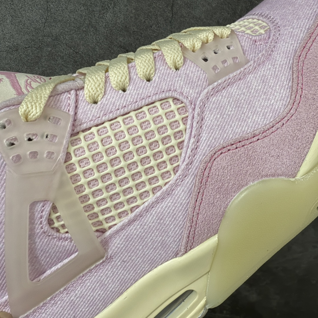 图片[4]-【KZ纯原版】Air Jordan 4 Retro \”Denim Iced Carmine\” 冰莓粉牛仔 AJ4 乔丹4代 aj4 乔4 粉色丹宁牛仔 乔丹篮球鞋系列 原汁原味完美呈现四代版型 一比一鞋头弧度高度趴度鞋身弧度 原厂麂皮绒皮料材质 数据细节工艺流程均保持公司一致 细节品控鞋型随意秒杀市面版本 原厂TPU网格鞋带扣 正确内里网布 菱角分明不变形无多余毛边 柔软性质感一致于原鞋 原厂织唛标 原厂飞人电绣工艺 独家绑鞋带手法 印刷中底布 四线拉帮 米色美纹纸贴合固定 进口港宝加持 后跟自然饱满 全鞋荧光划线卡点 追求极致完美 每一双都是工艺品 多重QC质检 超越公司货的品控标准 实实在在的免检产品 尺码：36-48.5-选品中心