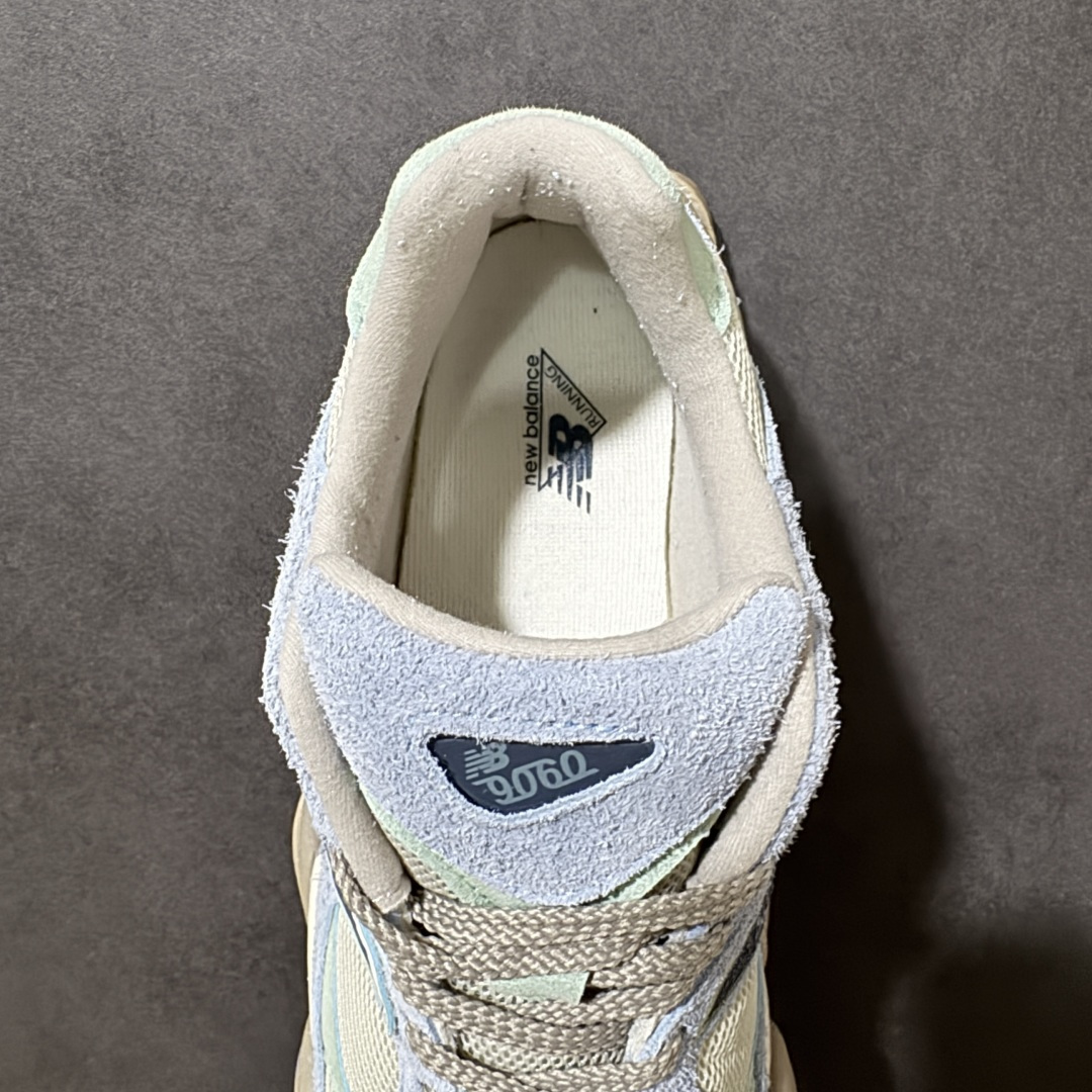 图片[6]-【公司级】New Balance NB9060系列 复古休闲运动慢跑鞋 #鞋款灵感源自设计师本人对夏日的怀日回忆。鞋面大身由空间双格及磨砂鞋面拼接而生，配以柔和、温暖的蓝灰色调，夏日氛围拉满 #采用大面积网眼以及麂皮材质覆盖鞋身，还原经典气质。搭载ABZORB避震科技，由泡沫聚酯制成，上脚可以有效减少由鞋底反弹对身体及双腿的冲击力 货号：U9060CWG 尺码：36 37 37.5 38 38.5 39 40 40.5 41 42 42.5 43 44 45-选品中心