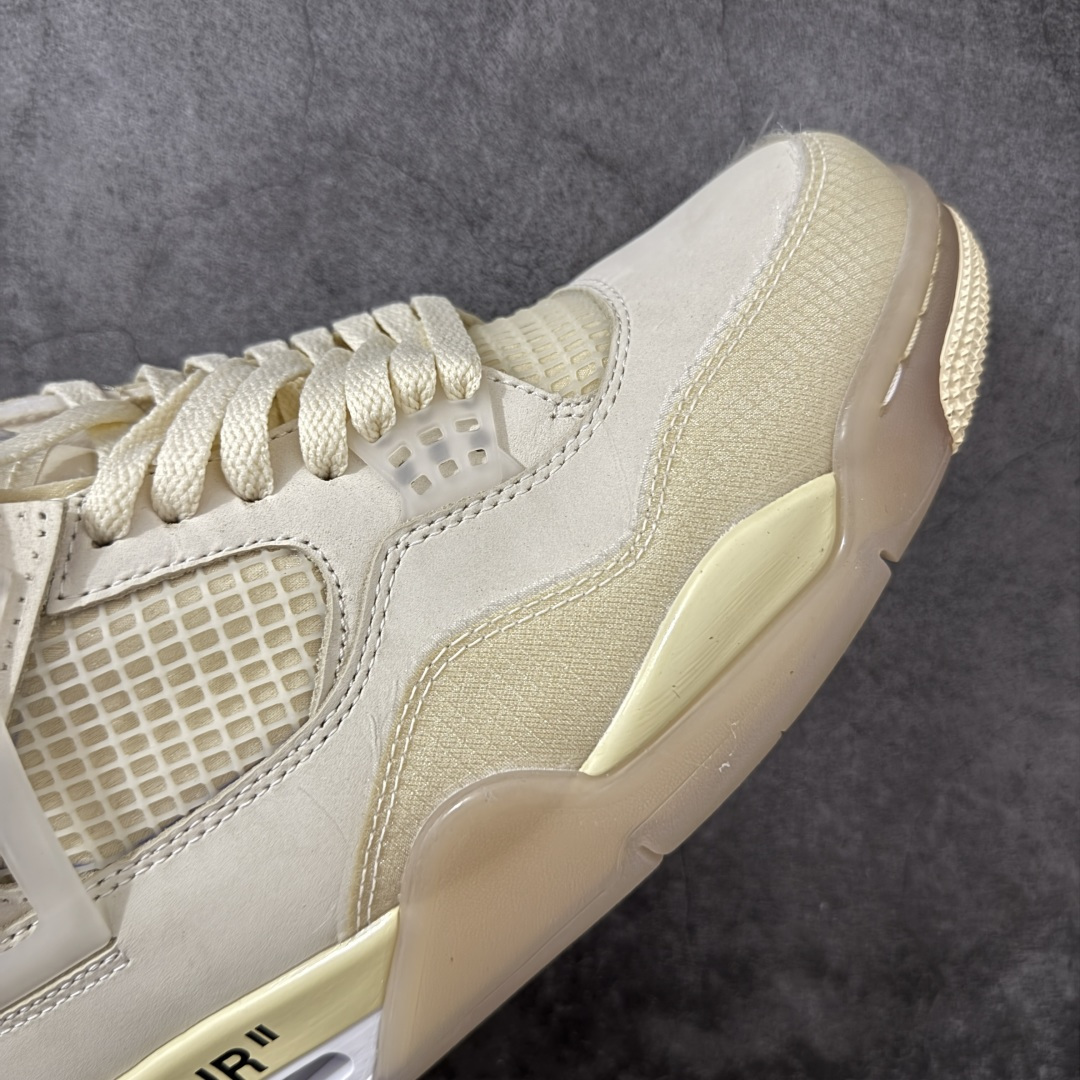 图片[6]-【XS纯原】Off-White™ x Air Jordan AJ4 Retro\”Cream/Sail\” OW联名白帆 CV9388-100 超强性价比版本 可支持高端零售 采用原厂韩国进口网纱 全鞋电脑定位针车 原档案精准数据分码段标语 独家原装大底注意带氧化效果 \”双面Air OW\”字样精准对位 正确中底钢印 原厂特供皮料加持 确保原汁原味 完美呈现四代版型 一比一鞋头弧度高度鞋身弧度 数据细节工艺流程均保持原鞋一致 原厂TPU网格鞋带扣 正确内里网布 菱角分明不变形无多余毛边 柔软性质感一致于原鞋 原厂织唛标 原厂飞人电绣工艺 尾指中部跳三针 独家绑鞋带手法 印刷中底布 四线拉帮 米色美纹纸贴合固定 进口港宝加持 后跟自然饱满 全鞋荧光划线卡点 追求极致完美 每一双都是工艺品 多重QC质检 公司货的品控标准 实实在在的免检产品 尺码： 40 40.5 41 42 42.5 43 44 44.5 45 46 47.5-选品中心