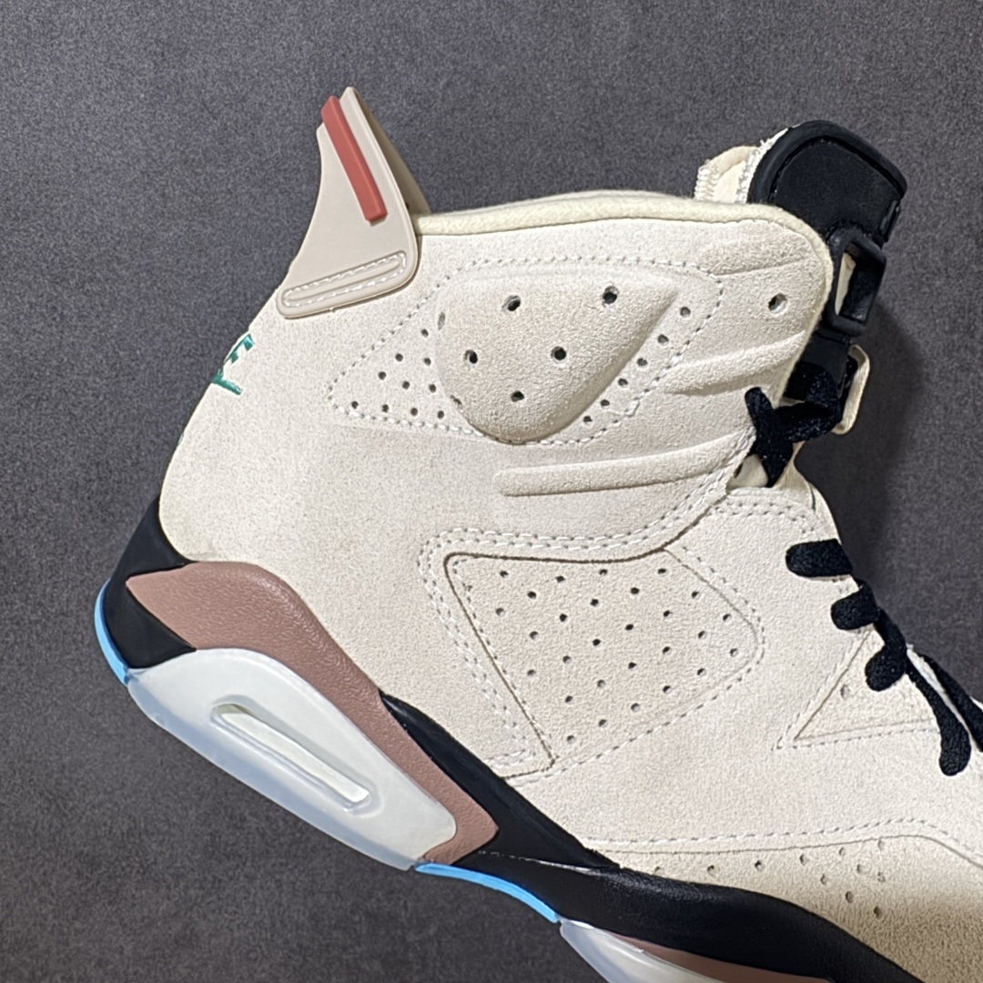 图片[7]-【公司级】A Ma Maniére x Air Jordan 6 Retro 高帮 联名浅棕色 AJ6 乔丹6代 aj6 乔6 高邦 浅棕色 乔丹篮球鞋系列 作为亚特兰大知名潮流店铺，A Ma Maniére与Jordan Brand的合作绝对是近年来最热门的系列。整双鞋以大面积浅棕色麂皮打造鞋身，辅以白色质感的细节，低调又不失质感；鞋舌上Jumpman Logo、后跟Nike Swoosh Logo及Air刺绣均以酒红色点缀，鞋舌、内衬部分均以缎面材质打造，延续了AMM联名一如既往的高规格设计；鞋身下部则依旧延续了性能不俗的分离式Air Sole气垫，中底采用白色妆点，最后辅以酒红色中底搭配粉色透明水晶外底及硕大的酒红色Jumpeman Logos进行收尾。 货号：IF3103-100 尺码：40-47.5B-选品中心