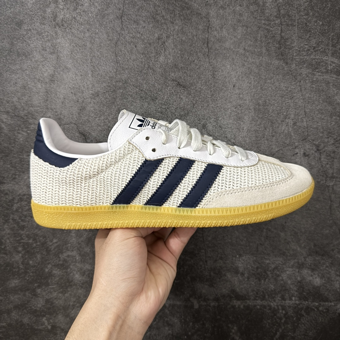 【纯原全头层】阿迪达斯/三叶草Adidas Originals Samba OG桑巴舞系列绅士德训足球风百搭低帮休闲运动板鞋HY“编织白深蓝”JH5633 采用翻毛皮组合编织布鞋面材质 内环保可再生海玻璃鞋垫 外置RB耐磨防滑橡胶大底 尺码：36 36⅔ 37⅓ 38 38⅔ 39⅓ 40 40⅔ 41⅓ 42 42⅔ 43⅓ 44 45-选品中心