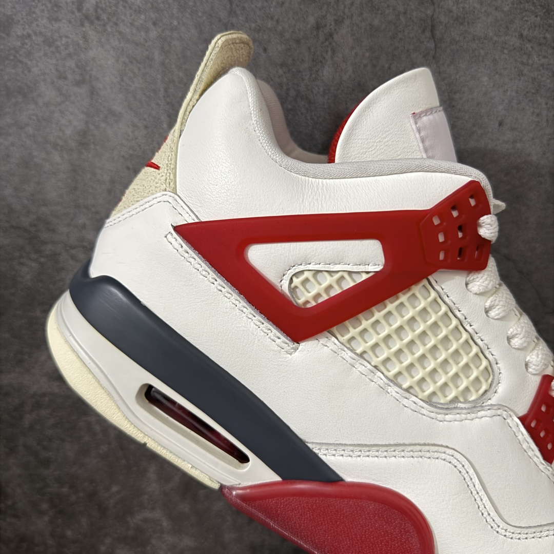 图片[7]-【莞顶LS版】Nigel Sylvester x Jordan Air Jordan AJ4 联名白砖红 IQ8055-100 圈内高端零售标杆 独家外贸特供 耗时半年巨作 全套原纸板楦头开发 原厂特供皮料加持 确保原汁原味 完美呈现四代版型 一比一鞋头弧度高度鞋身弧度 数据细节工艺流程均保持原鞋一致 原厂TPU网格鞋带扣 正确内里网布 菱角分明不变形无多余毛边 柔软性质感一致于原鞋 市场唯一原厂鞋扣模具 背面可见隐藏注塑口 原厂织唛标 原厂飞人电绣工艺 尾指中部跳三针 独家绑鞋带手法 印刷中底布 四线拉帮 米色美纹纸贴合固定 进口港宝加持 后跟自然饱满 全鞋荧光划线卡点 追求极致完美 每一双都是工艺品 多重QC质检 超越公司货的品控标准 实实在在的免检产品 尺码：40.5 41 42 42.5 43 44 44.5 45 45.5 46 47.5 48.5-选品中心