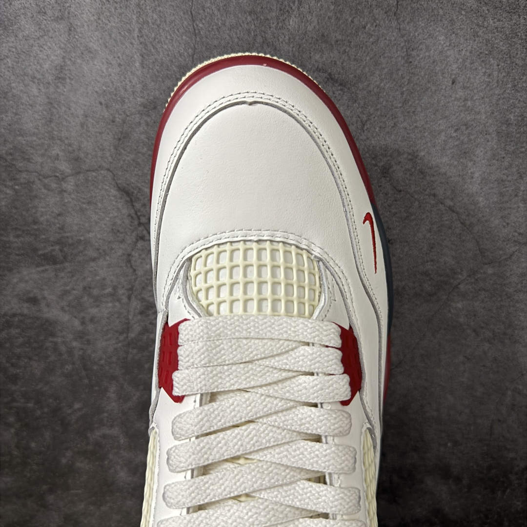 图片[5]-【莞顶LS版】Nigel Sylvester x Jordan Air Jordan AJ4 联名白砖红 IQ8055-100 圈内高端零售标杆 独家外贸特供 耗时半年巨作 全套原纸板楦头开发 原厂特供皮料加持 确保原汁原味 完美呈现四代版型 一比一鞋头弧度高度鞋身弧度 数据细节工艺流程均保持原鞋一致 原厂TPU网格鞋带扣 正确内里网布 菱角分明不变形无多余毛边 柔软性质感一致于原鞋 市场唯一原厂鞋扣模具 背面可见隐藏注塑口 原厂织唛标 原厂飞人电绣工艺 尾指中部跳三针 独家绑鞋带手法 印刷中底布 四线拉帮 米色美纹纸贴合固定 进口港宝加持 后跟自然饱满 全鞋荧光划线卡点 追求极致完美 每一双都是工艺品 多重QC质检 超越公司货的品控标准 实实在在的免检产品 尺码：40.5 41 42 42.5 43 44 44.5 45 45.5 46 47.5 48.5-选品中心