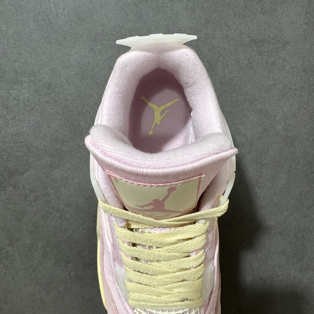 图片[6]-【公司级】Air Jordan 4 Retro \”Denim Iced Carmine\” 冰莓粉牛仔 AJ4 乔丹4代 aj4 乔4 粉色丹宁牛仔 乔丹篮球鞋系列 鞋身整体以丹宁布材质覆盖，配色方面以柔和淡粉色为主色调，搭配透明的鞋带孔、TPU支撑设计；鞋舌上Jumpman Logo及Flight采用粉色妆点，为整双鞋增添了优雅气质。后跟提环上以淡粉色Jumpmman Logos呈现，和鞋身的牛仔元素相融合，使得整体设计更加完美，中底选用淡黄色调，营造出低调的复古氛围，与鲜艳的鞋面形成鲜明对比。最后搭载开式的Air Max气垫完善整体设计收尾。 货号：IB6716-600（2026.04.23发售） 尺码：36～47.5B-选品中心