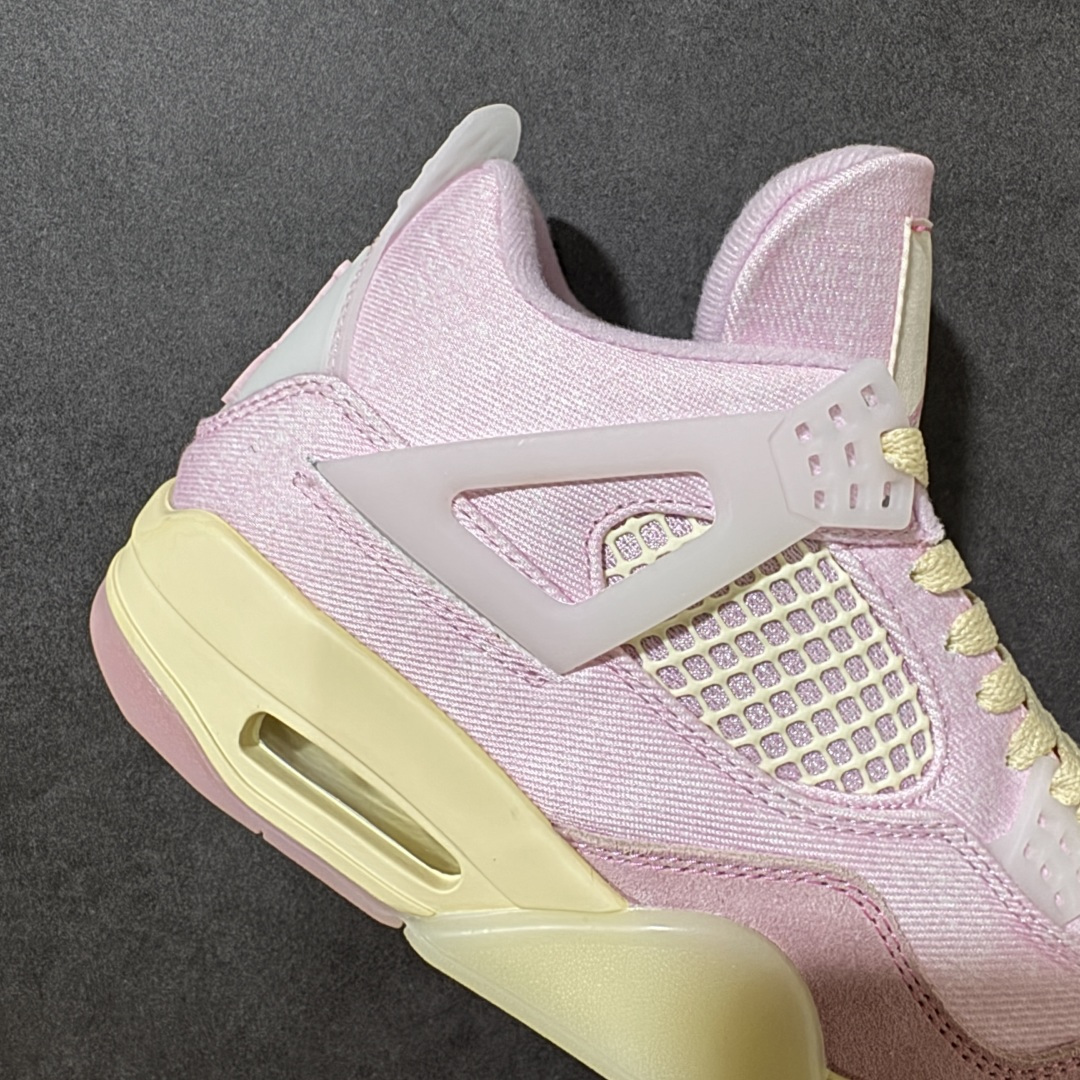 图片[7]-【公司级】Air Jordan 4 Retro \”Denim Iced Carmine\” 冰莓粉牛仔 AJ4 乔丹4代 aj4 乔4 粉色丹宁牛仔 乔丹篮球鞋系列 鞋身整体以丹宁布材质覆盖，配色方面以柔和淡粉色为主色调，搭配透明的鞋带孔、TPU支撑设计；鞋舌上Jumpman Logo及Flight采用粉色妆点，为整双鞋增添了优雅气质。后跟提环上以淡粉色Jumpmman Logos呈现，和鞋身的牛仔元素相融合，使得整体设计更加完美，中底选用淡黄色调，营造出低调的复古氛围，与鲜艳的鞋面形成鲜明对比。最后搭载开式的Air Max气垫完善整体设计收尾。 货号：IB6716-600（2026.04.23发售） 尺码：36～47.5B-选品中心