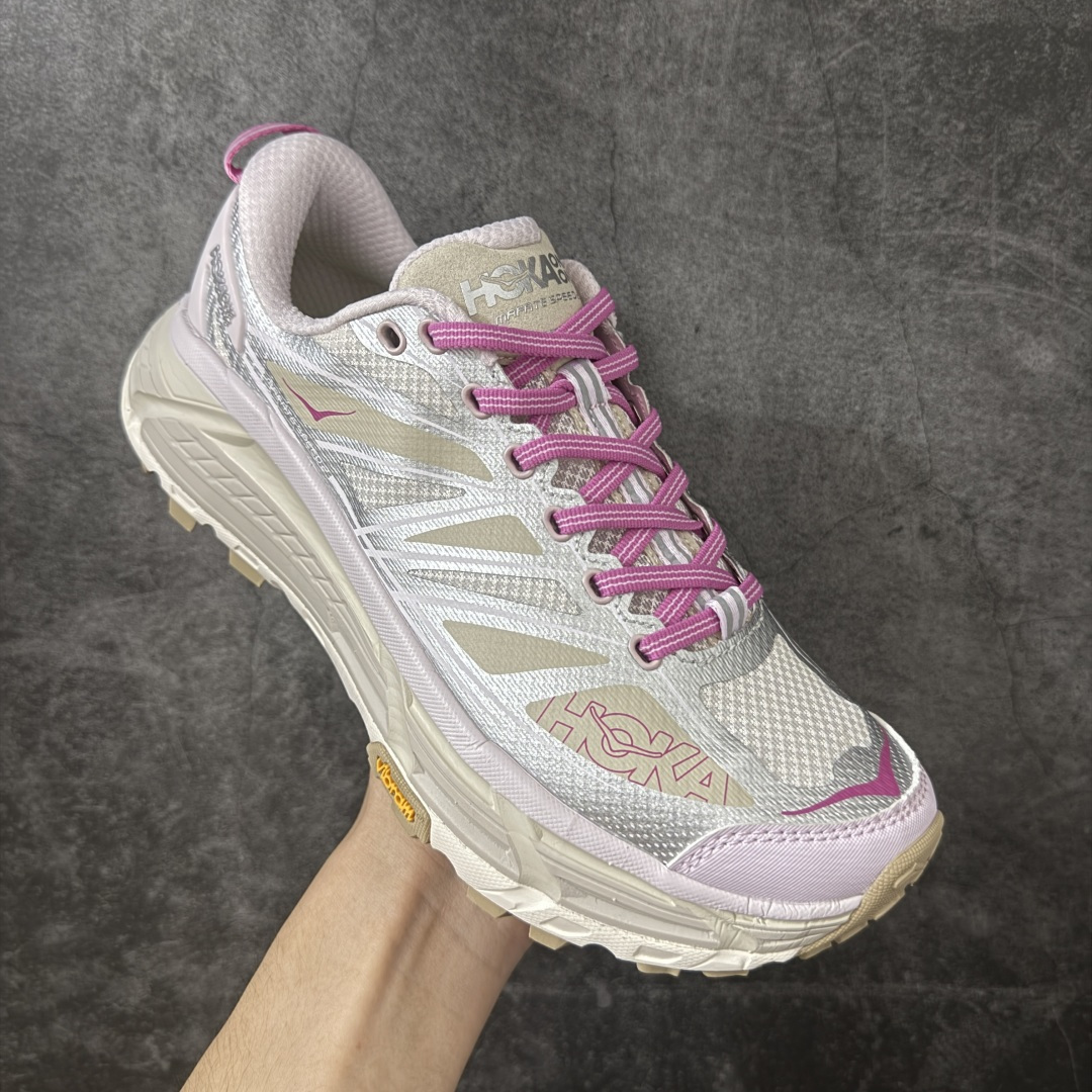 图片[3]-【纯原H版】HOKA ONE ONE Mafate Speed 2 Low 玛法特2代系列低帮轻量户外越野休闲运动慢跑鞋 正确组合底 市场顶级版本 上脚赞到报爆 轻盈舒适 鞋面采用超轻的无缝架构 轻薄的TPU贴在透气的鞋面材料上 减轻重量同时也保证了支撑性 鞋底采用滚动平衡技术 引导跑者回归自然步态 祖传的神奇EVA材质中底依旧是一如既往地表现优秀 能提供充足的缓震 作为HOKA家的越野跑鞋 VIBRAM 橡胶大底也是必不可少的 即便在复杂湿滑的地形 依旧能有良好的抓地力及稳定性 鞋带采用了弹性不易松脱的扁宽弹性鞋带 前掌与中掌部分也进行了加宽 也更加适合亚洲人的脚型 是一款十分全面且足够强悍的户外硬核越野鞋 日常搭配的话短裤是基本不挑 阔腿裤 工装裤以及各种长筒牛仔裤都可以 尺码：36 36.5 37.5 38 38.5 39 40-选品中心