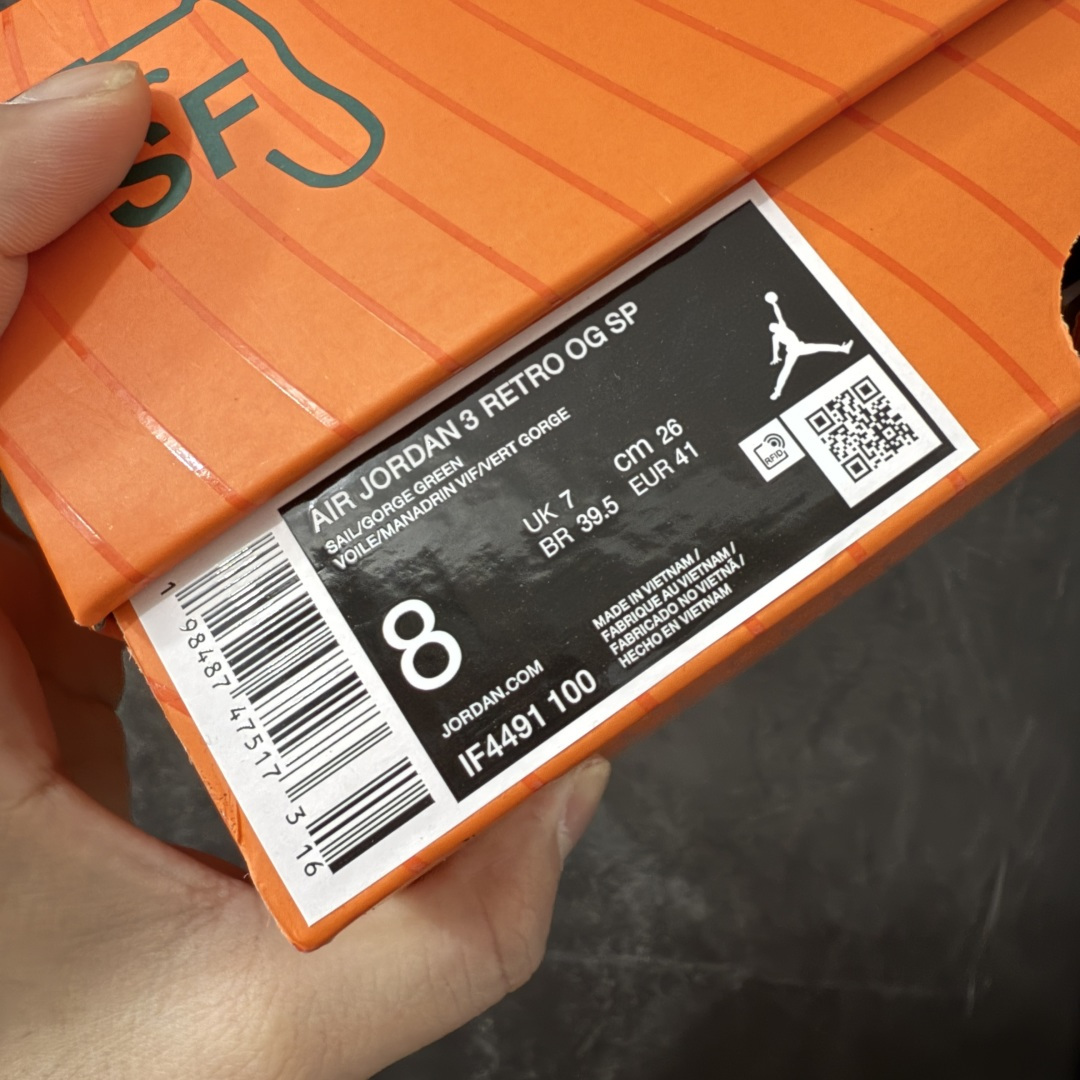 图片[11]-【GX纯原】Solefly x Air Jordan 3 Retro \”Miami\” AJ3 乔3迈阿密联名 白绿橙 IF4491-100  大厂出品 原楦原纸板 客供原厂材料开发 极致一眼正品既视感 细节如图所示  尺码：40 40.5 41 42 42.5 43 44 44.5 45 45.5 46 47.5 48.5-选品中心