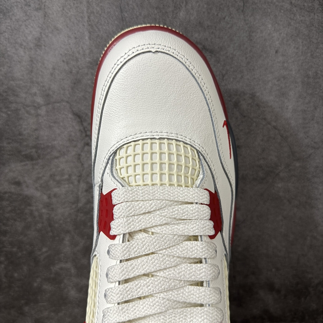 图片[5]-【新DT版】Nigel Sylvester x Jordan Air Jordan AJ4 联名白砖红 IQ8055-100 全套原纸板楦头开发 原厂特供皮料加持 确保原汁原味 完美呈现四代版型 一比一鞋头弧度高度鞋身弧度 数据细节工艺流程均保持原鞋一致 原厂TPU网格鞋带扣 正确内里网布 菱角分明不变形无多余毛边 柔软性质感一致于原鞋 市场唯一原厂鞋扣模具 背面可见隐藏注塑口 原厂织唛标 原厂飞人电绣工艺 尾指中部跳三针 独家绑鞋带手法 印刷中底布 四线拉帮 米色美纹纸贴合固定 进口港宝加持 后跟自然饱满 全鞋荧光划线卡点 追求极致完美 每一双都是工艺品 多重QC质检 超越公司货的品控标准 实实在在的免检产品 尺码：40.5 41 42 42.5 43 44 44.5 45 45.5 46 47.5 48.5-选品中心