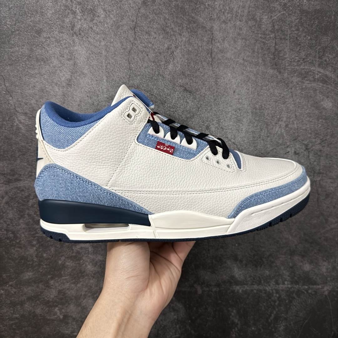 【原厂版】Air Jordan aj3 Retro Levi\'s All-Star 联名系列篮球鞋，李维斯牛仔白蓝 IR0912-400，丹宁牛仔布 + 荔枝纹皮革拼接 原厂皮料 原装细纹磨砂爆裂纹 原楦原纸板开发 确保原汁原味 原厂皮料质感色泽绝无偏差 完美中底拉帮 原厂中底钢印 原档案大底 如假白送 大底纹路 气垫通透度PU的回弹性均百分百还原 原厂电绣鞋舌飞人刺绣针数立体讲究精细欢迎对比正品原鞋 尺码：40-47.5-选品中心