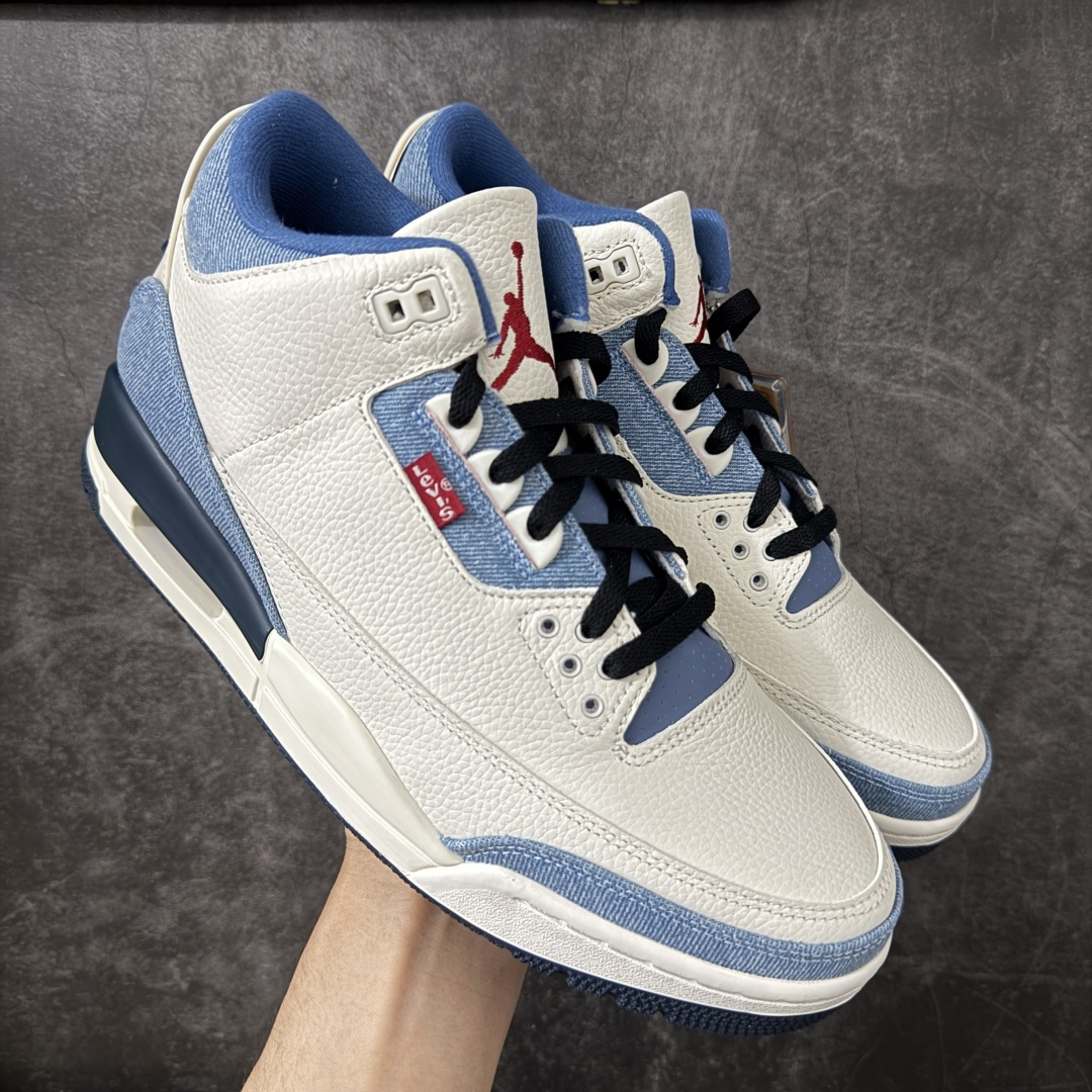 【原厂版】Air Jordan aj3 Retro Levi\'s All-Star 联名系列篮球鞋，李维斯牛仔白蓝 IR0912-400，丹宁牛仔布 + 荔枝纹皮革拼接 原厂皮料 原装细纹磨砂爆裂纹 原楦原纸板开发 确保原汁原味 原厂皮料质感色泽绝无偏差 完美中底拉帮 原厂中底钢印 原档案大底 如假白送 大底纹路 气垫通透度PU的回弹性均百分百还原 原厂电绣鞋舌飞人刺绣针数立体讲究精细欢迎对比正品原鞋 尺码：40-47.5-选品中心