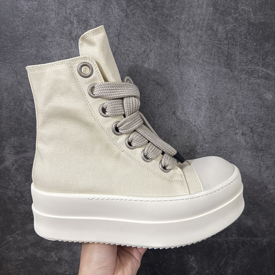 【莞产G版】帆布大匡威RO / Rick Owens DRKSHDW 瑞克·欧文斯 大匡威/高帮厚底/ 水洗牛仔帆布 高帮 西瓜头粗绑带 【皮料】 东莞原厂进口全新2025年新材质““水洗牛仔斜纹帆布” 【鞋带】 鞋带采用水染定织法工艺，高密度之下，透出光泽感！ 【鞋头】软糯，轻轻按压有牛皮细细的纹理质感！ 【鞋底】TPU大底奶香味！硬度、肤感一比一！鞋底logo钢印清晰正确！ 【鞋垫】独家私人开模压印！牛皮贴面，双层复合！ 【尺码】 ：36 37 38 39 40 41 42 43 44 45 46！-选品中心