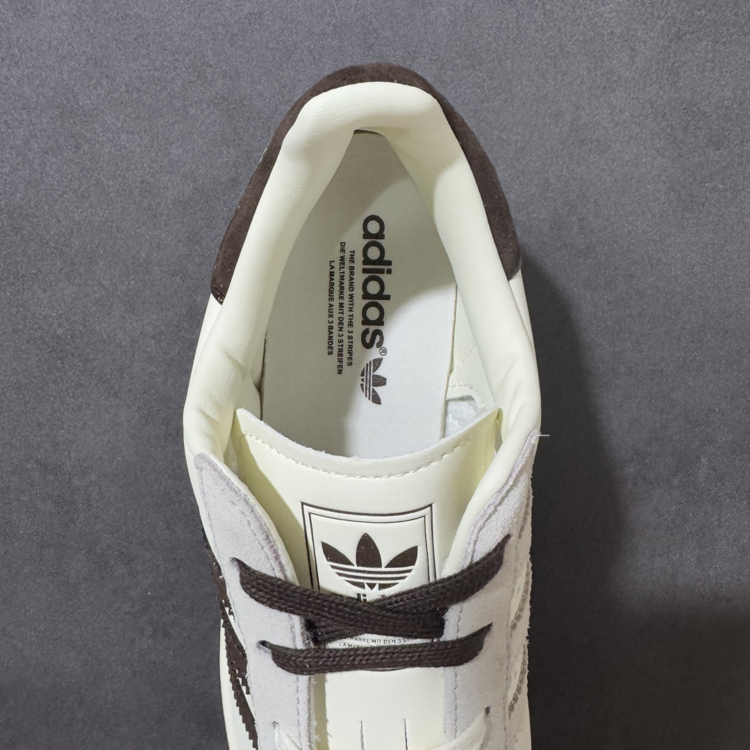 图片[6]-【公司级】Adidas Original Superstar 2 阿迪达斯 低帮 男女同款 贝壳头2代防滑耐磨轻便低邦板鞋 鞋身整体以米色皮革打造，搭配经典米色贝壳头，鞋身两侧经典锯齿三条杠Logo一边为棕色，内侧为灰色三条杠，采用分段式的棕色和灰色鞋带，后跟棕色装饰片辅以米色压印logo，最后以米色大底完善整体设计收尾。整体时尚大方。 货号：KH8707 尺码：35¹/₃ 36 36²/₃ 37¹/₃ 38 38²/₃ 39¹/₃ 40 40²/₃ 41¹/₃ 42 42²/₃ 43¹/₃ 44 44²/₃ 45¹/₃-选品中心