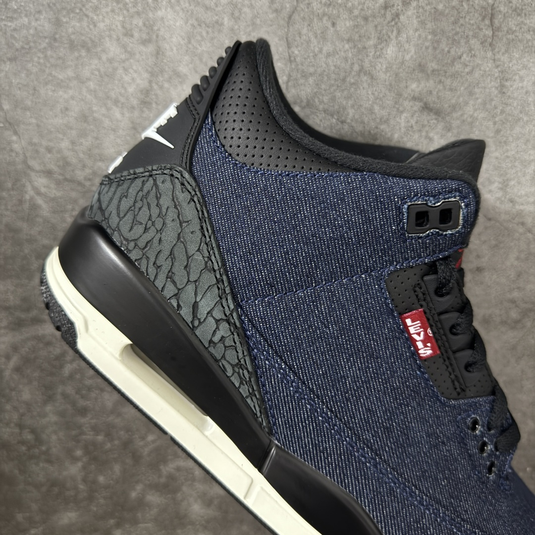 图片[7]-【XP纯原】 Air Jordan × Levi\’s Air Jordan 3 Retro AJ3 李维斯 蓝色蓝黑牛仔 IH7959-400 原楦原纸板开发 确保原汁原味 原厂皮料质感色泽绝无偏差 完美中底拉帮 原厂中底钢印 原档案大底 如假白送 大底纹路 气垫通透度PU的回弹性均百分百还原 原厂电绣鞋舌飞人刺绣针数立体讲究精细欢迎对比正品原鞋 尺码：40 40.5 41 42 42.5 43 44 44.5 45 46 47.5-选品中心