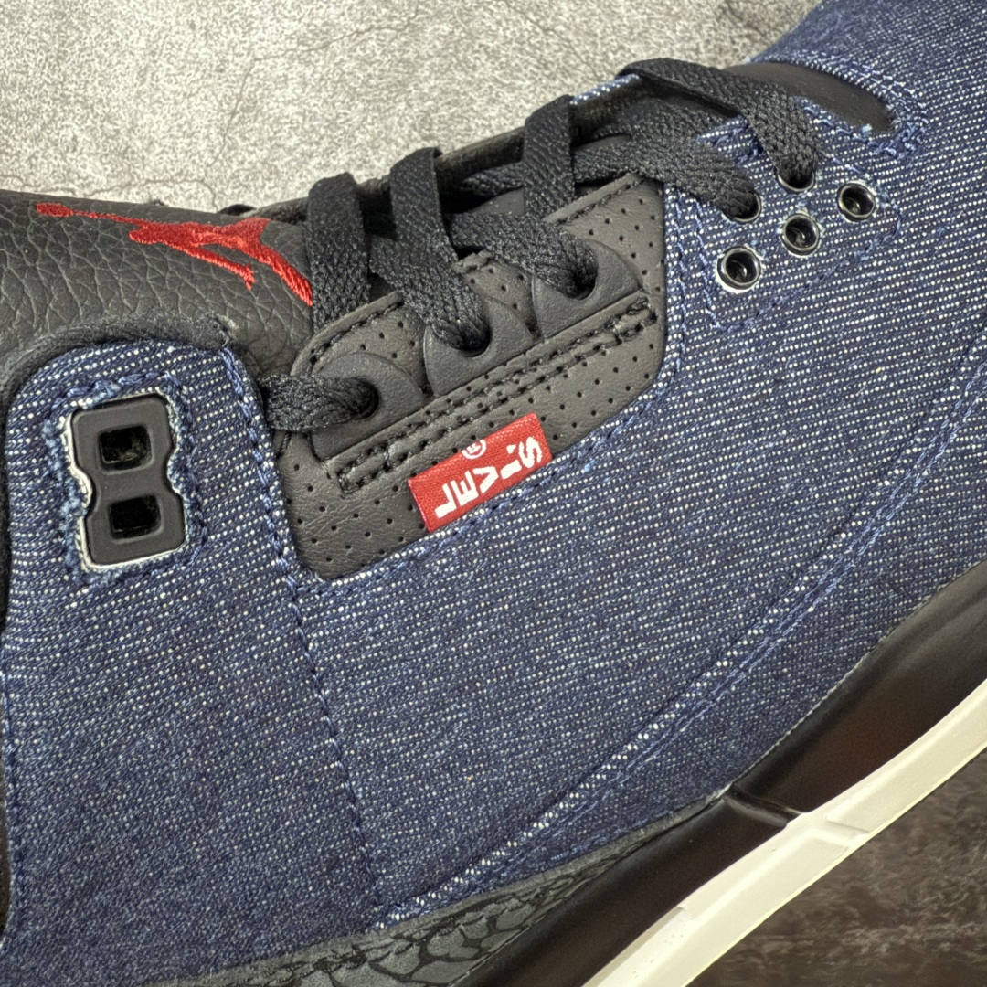 图片[4]-【XP纯原】 Air Jordan × Levi\’s Air Jordan 3 Retro AJ3 李维斯 蓝色蓝黑牛仔 IH7959-400 原楦原纸板开发 确保原汁原味 原厂皮料质感色泽绝无偏差 完美中底拉帮 原厂中底钢印 原档案大底 如假白送 大底纹路 气垫通透度PU的回弹性均百分百还原 原厂电绣鞋舌飞人刺绣针数立体讲究精细欢迎对比正品原鞋 尺码：40 40.5 41 42 42.5 43 44 44.5 45 46 47.5-选品中心