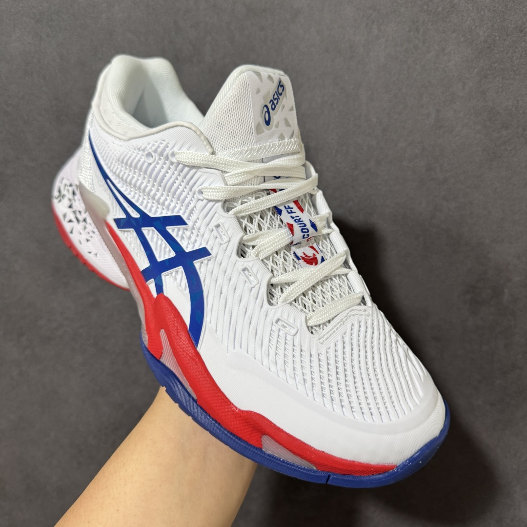 图片[3]-【公司级】Asics Court FF 3 Novak 亚瑟士 耐磨透气 低帮专业网球鞋 适用于所有球场的网球鞋 主要是硬地球场 追求日常练习的耐用性和反射性运动的支持 树脂加工的网眼材料的鞋面结构为脚的运动提供了耐用性和可跟随性 中底采用FLYTE FOAM 既轻巧又缓震 外底通过增加地平面的宽度来增强横向稳定性 货号：1041A480-100 尺码：36 37 37.5 38 39 39.5 40.5 41.5 42 42.5 43.5 44 45-选品中心