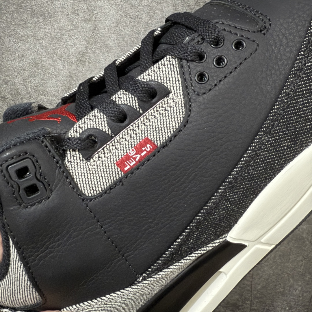 图片[4]-【原厂版】Air Jordan aj3 Retro Levi\’s All-Star 联名系列篮球鞋，李维斯牛仔白蓝 IR0914-400，丹宁牛仔布 + 荔枝纹皮革拼接 原厂皮料 原装细纹磨砂爆裂纹 原楦原纸板开发 确保原汁原味 原厂皮料质感色泽绝无偏差 完美中底拉帮 原厂中底钢印 原档案大底 如假白送 大底纹路 气垫通透度PU的回弹性均百分百还原 原厂电绣鞋舌飞人刺绣针数立体讲究精细欢迎对比正品原鞋 尺码：40-47.5-选品中心